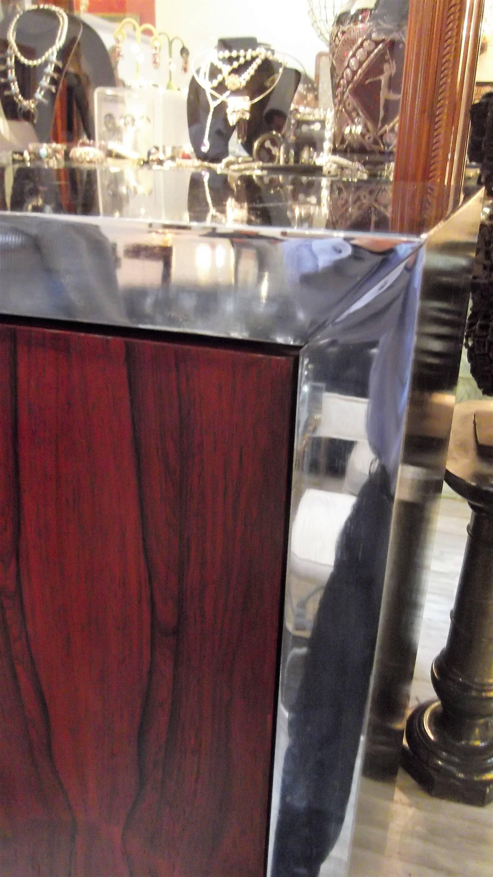 Milo Baughman Chrome and Rosewood Tall Doored Chest In Excellent Condition In Lambertville, NJ