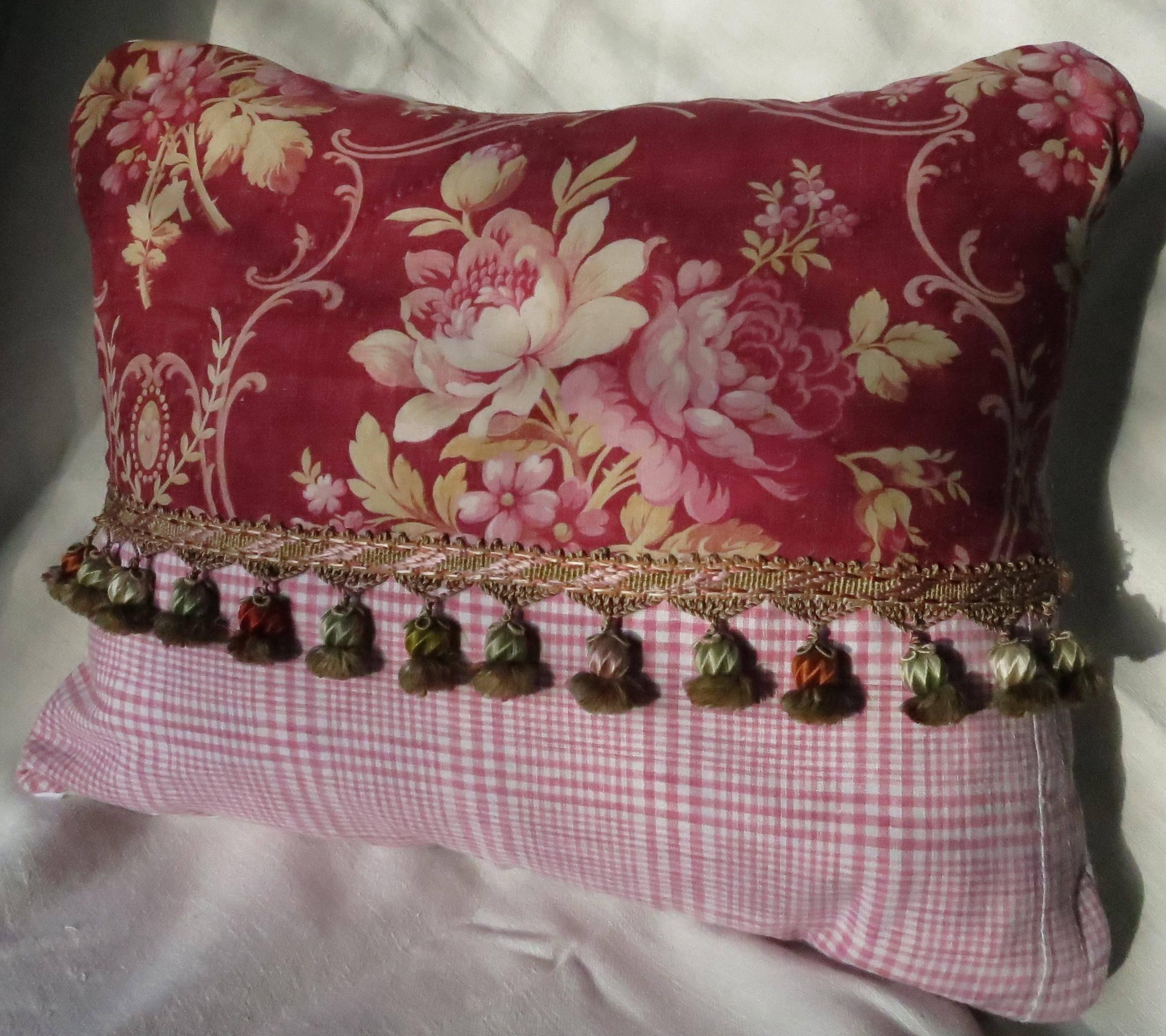 19th Century Antique French Textile Pillow with Silk Tassels 1