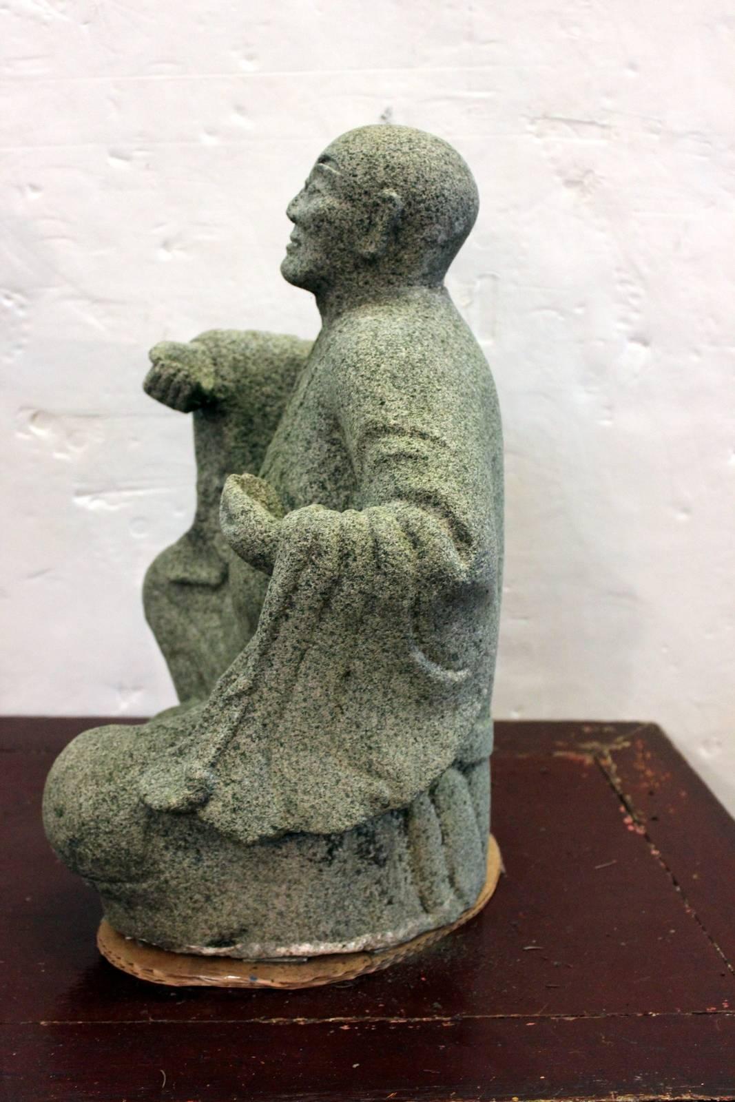Japanese Late 18th-Early 19th Century Grey Stone Monk Sculpture