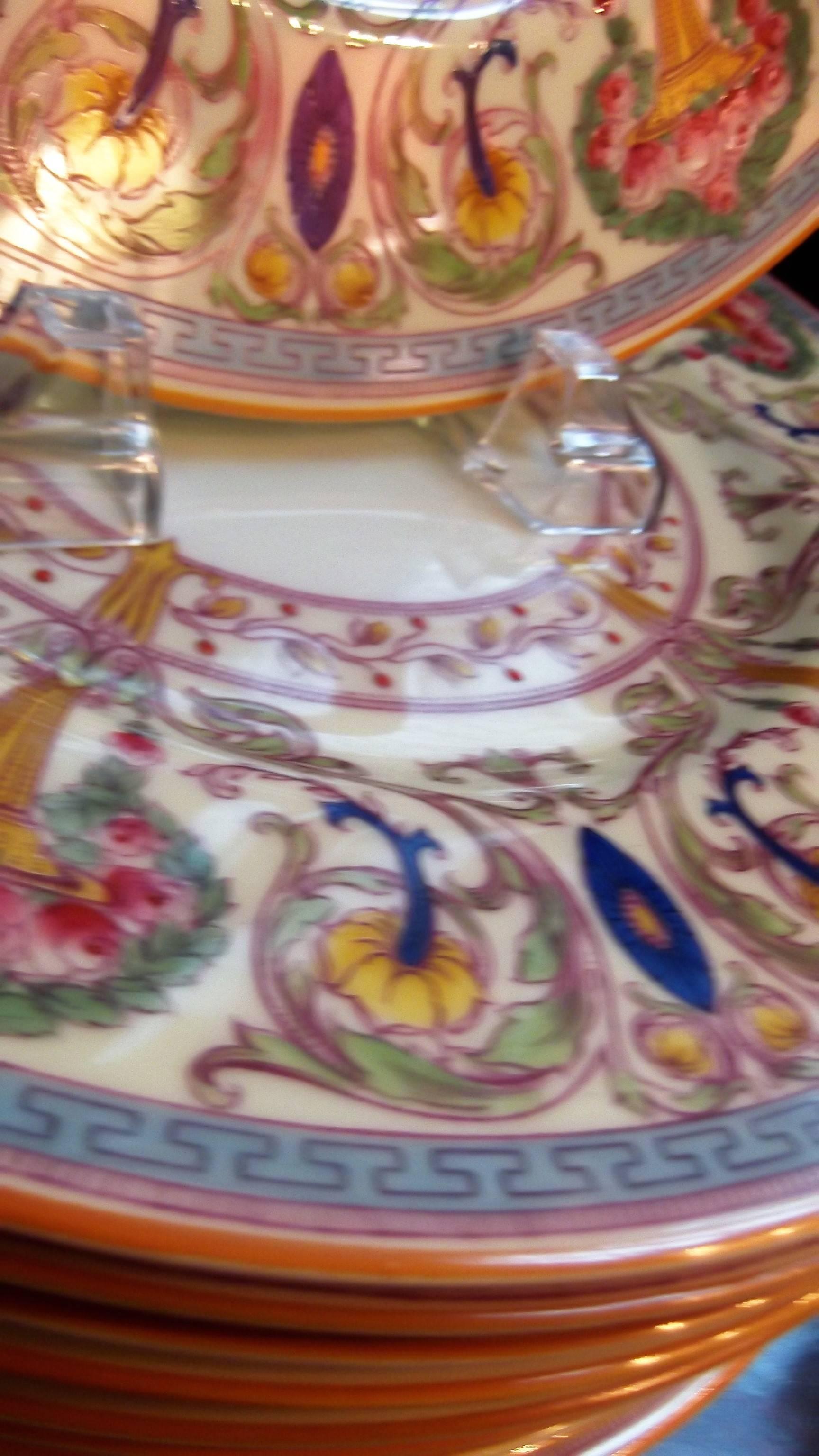Hand-Painted Set of 12 Royal Worcester Hand Enameled Service Dinner Plates