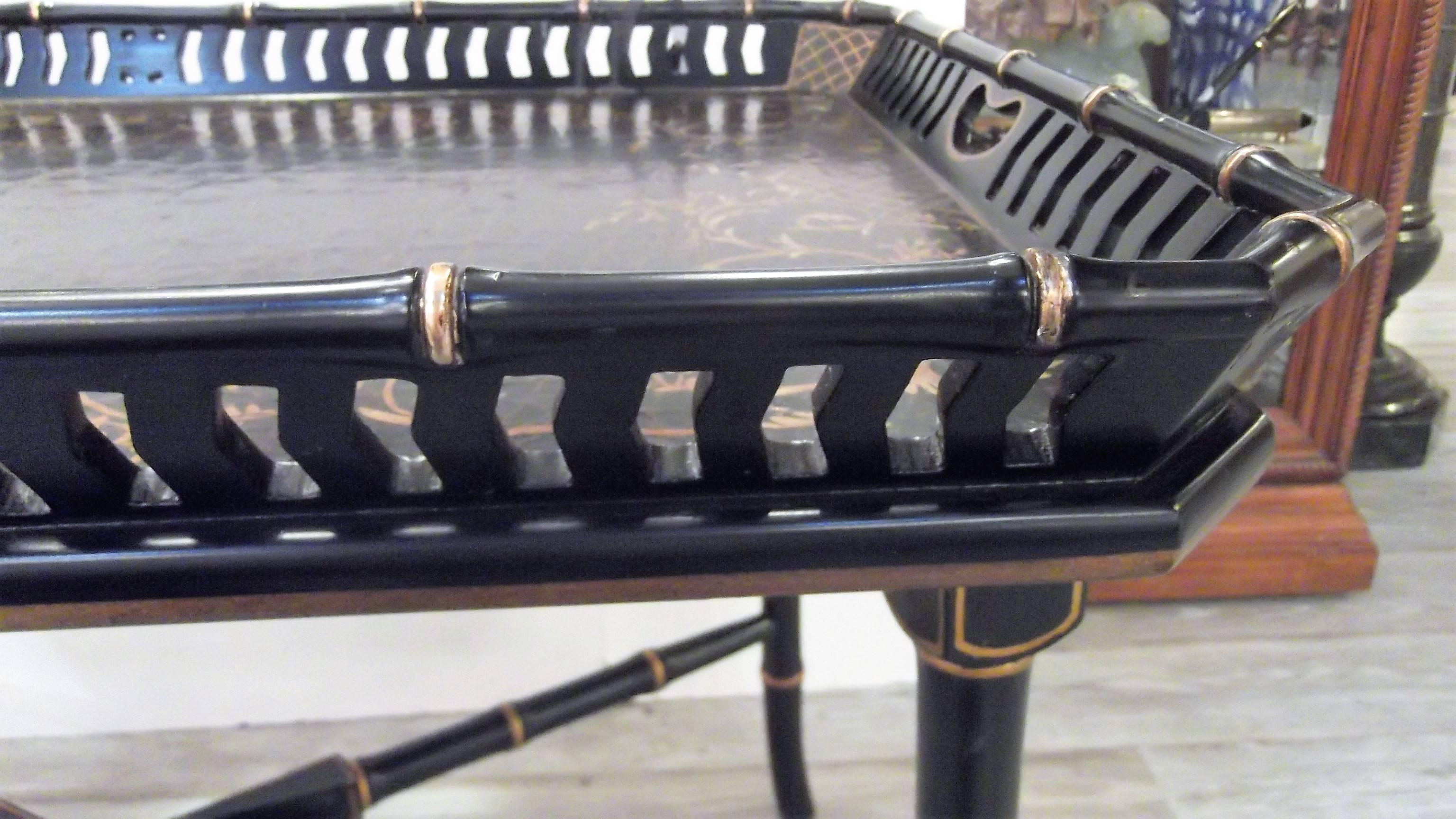 Hand-Painted Black Chinioserie Tray Top Coffee Table