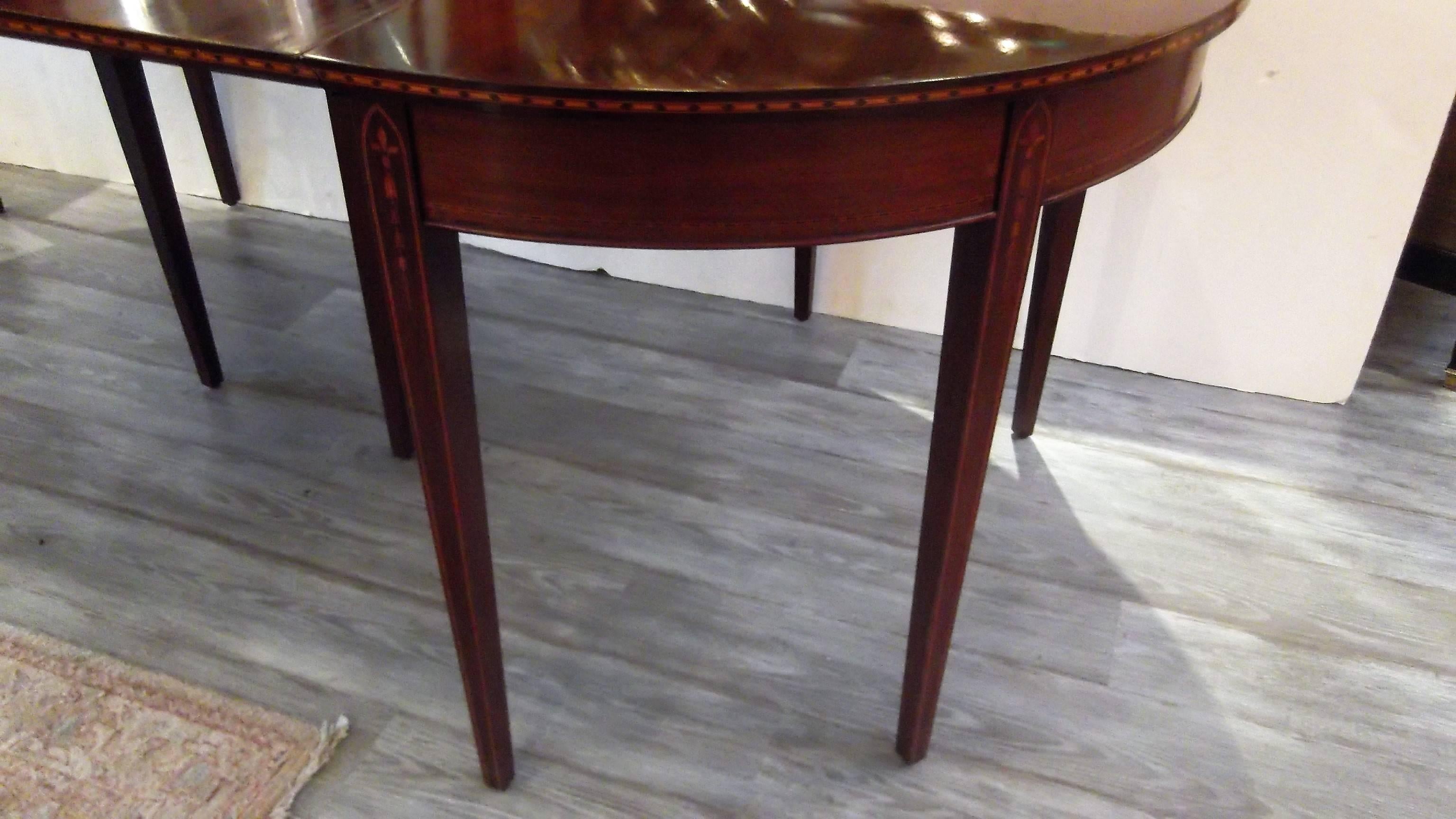 American Mahogany Federal Style Inlaid Demilune Dining Table
