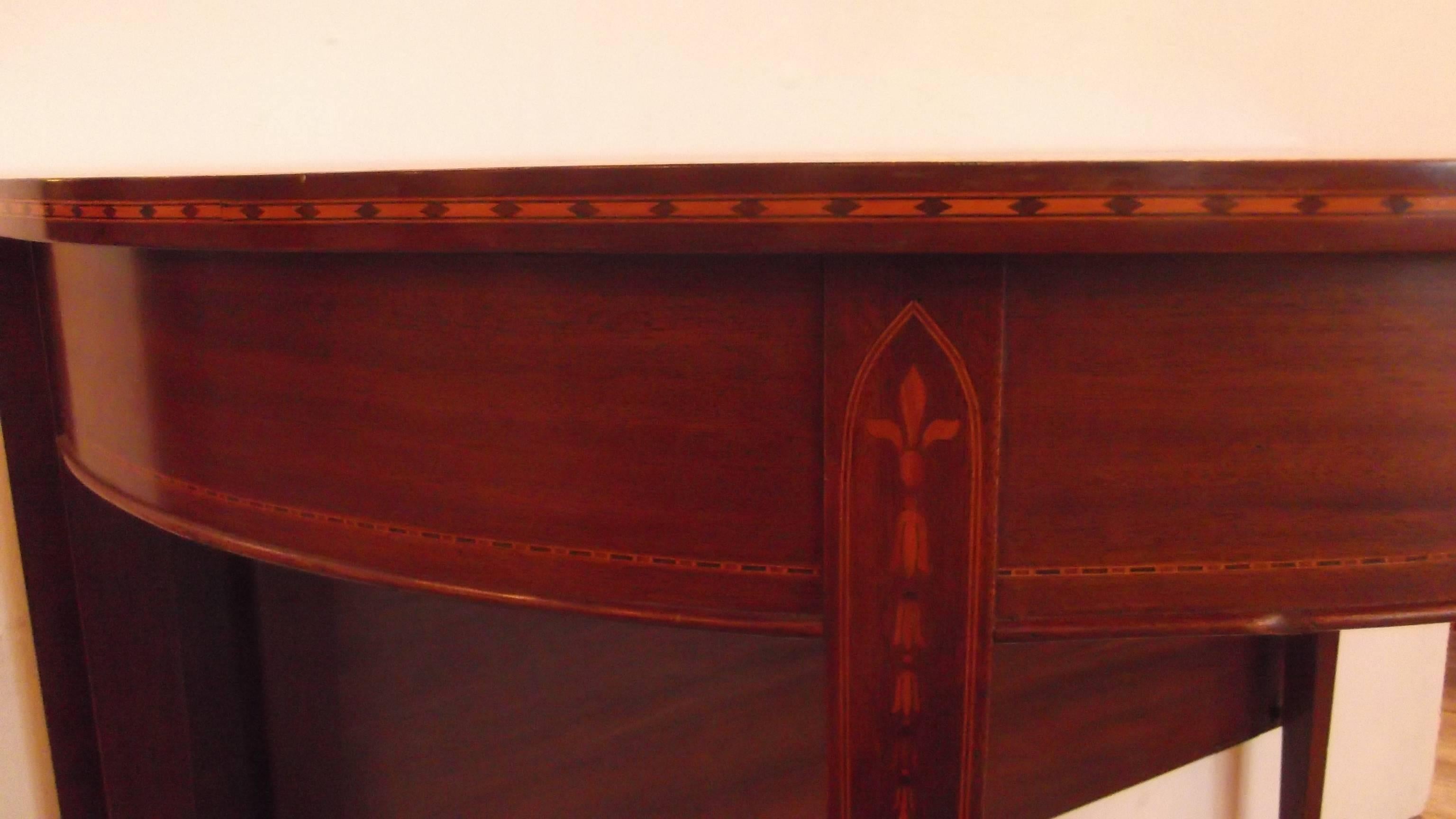 19th Century Mahogany Federal Style Inlaid Demilune Dining Table