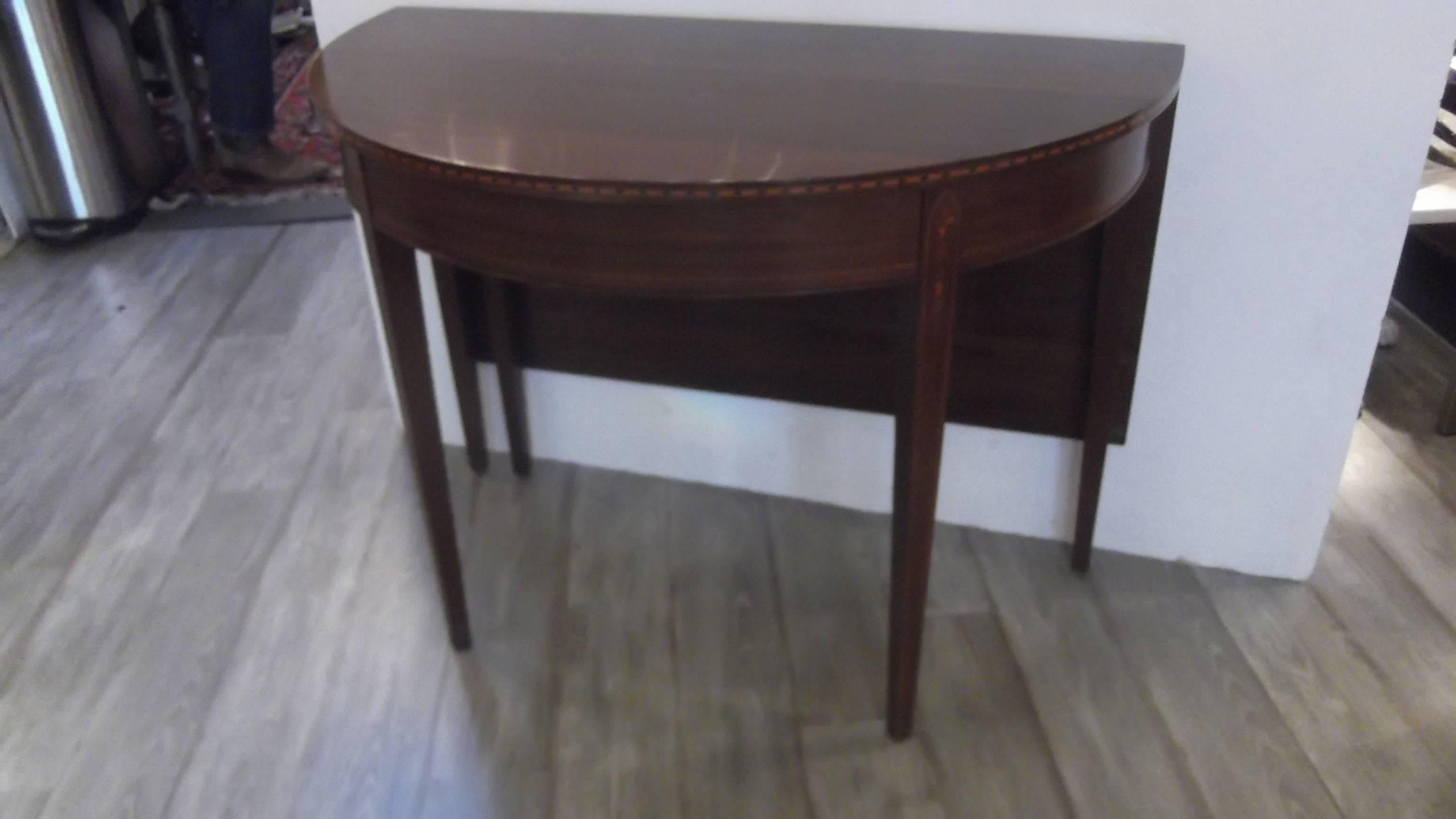 Mahogany Federal Style Inlaid Demilune Dining Table 1