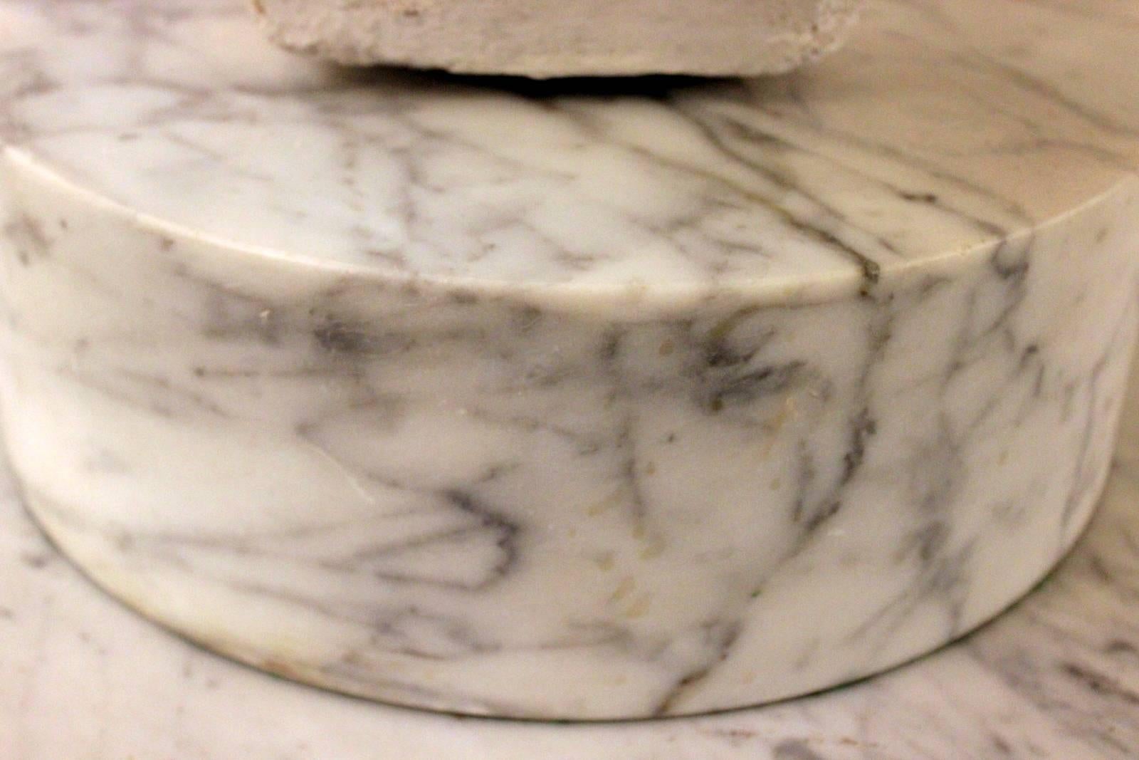 American Painted Cement Bust of Alexander the Great on Marble Base