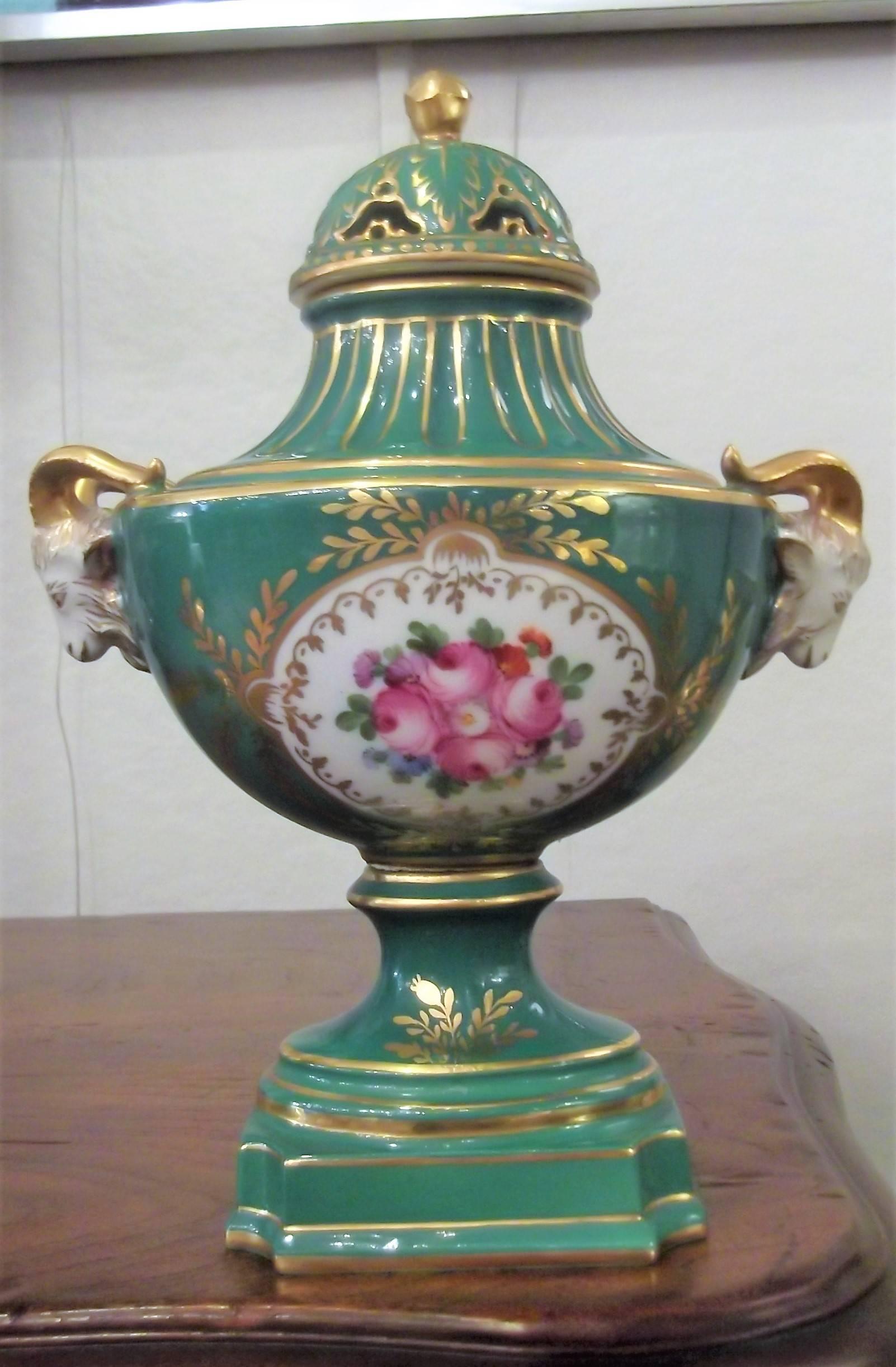 German Pair of Dresden Hand-Painted Porcelain Urns