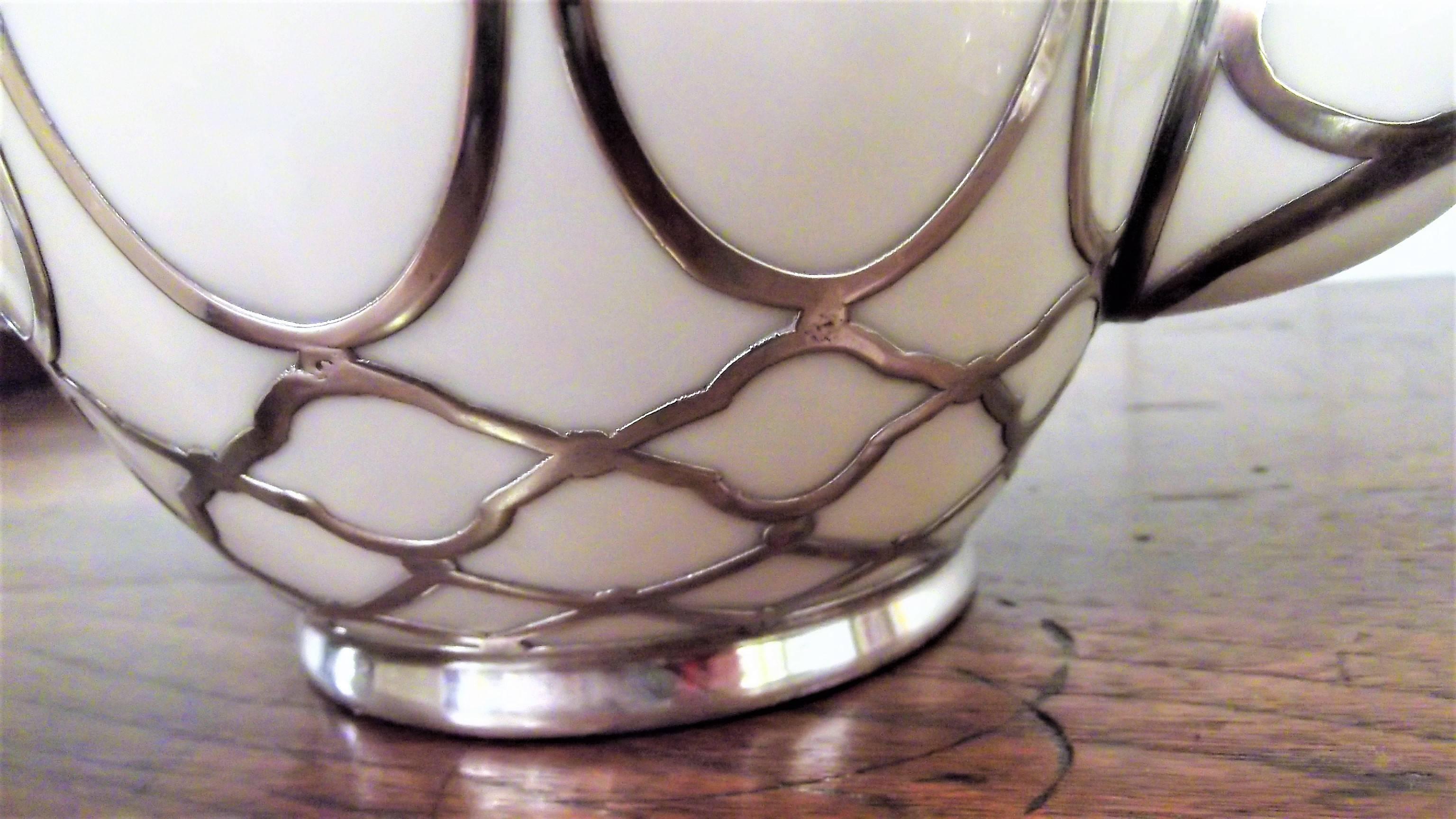 Sterling Silver Overlay Tea Service, circa 1910 In Excellent Condition In Lambertville, NJ