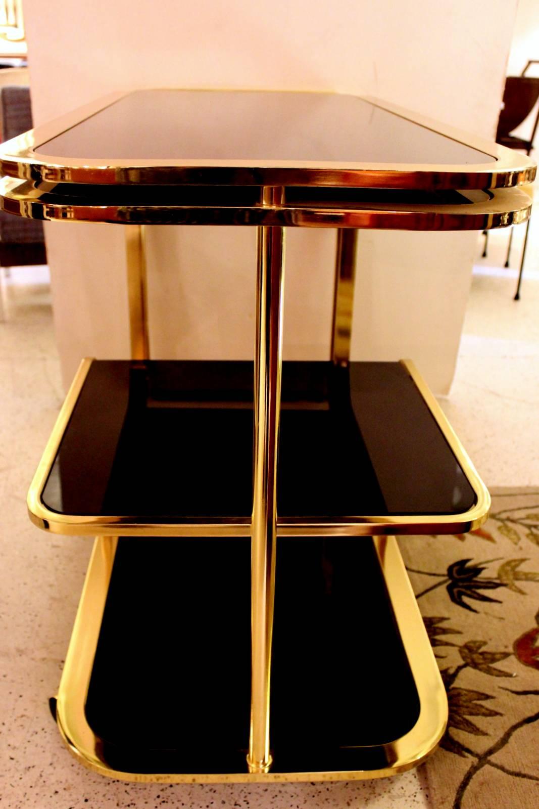 Expandable Brass Bar or Tea Cart by Milo Baughman for DIA In Excellent Condition In Lambertville, NJ