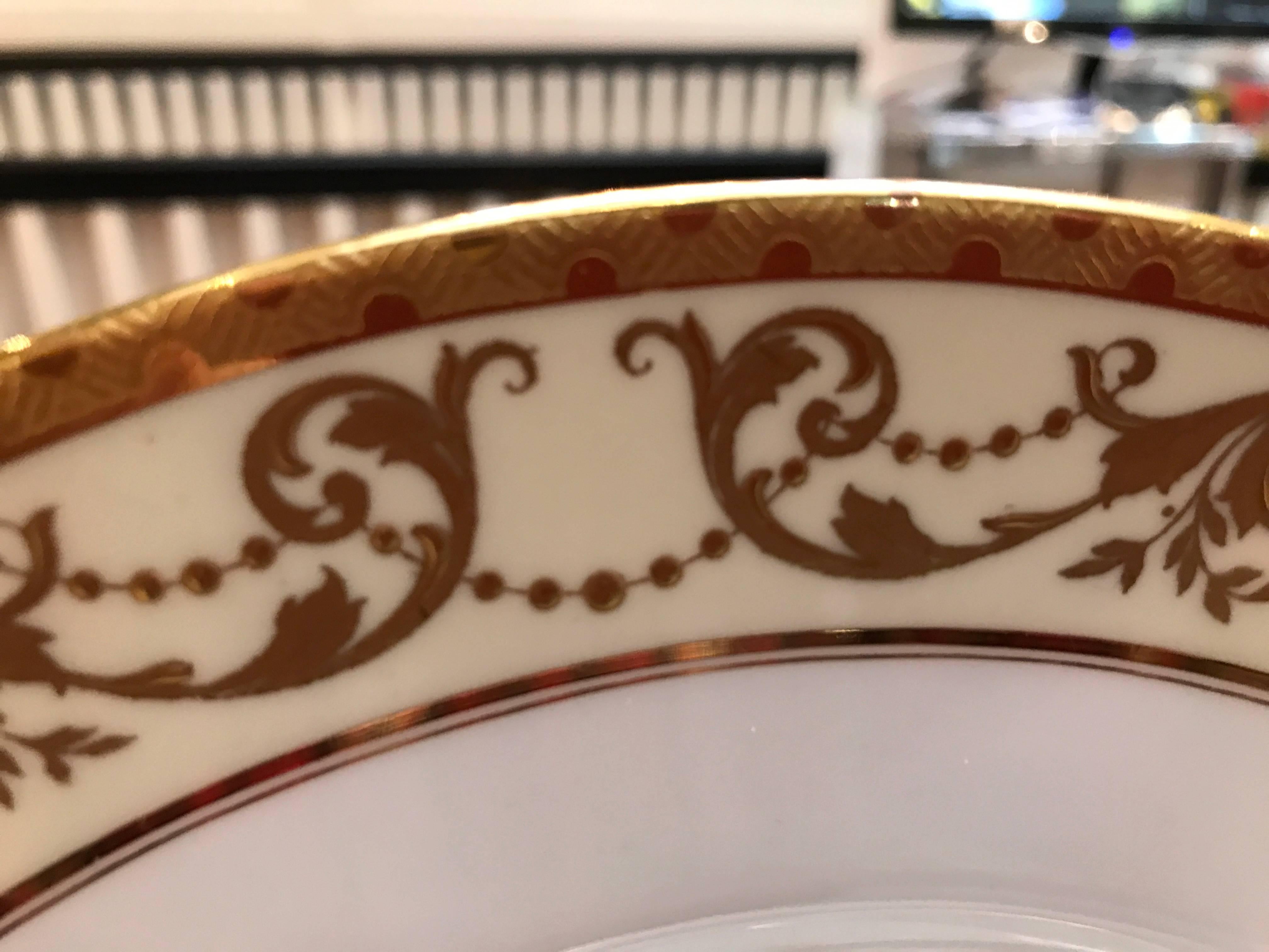 Set of 12 Gold Encrusted English Raised Gilt Service Plates 1