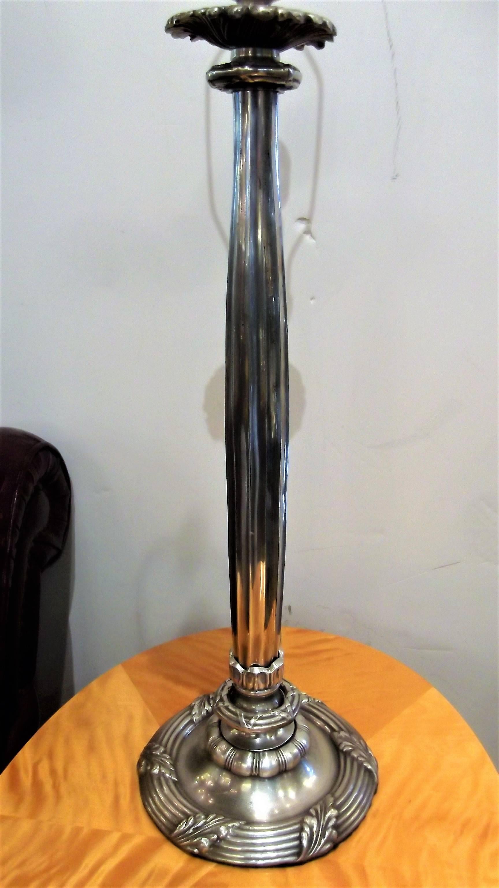 Pair of Silvered Cast Bronze Column Lamps 2