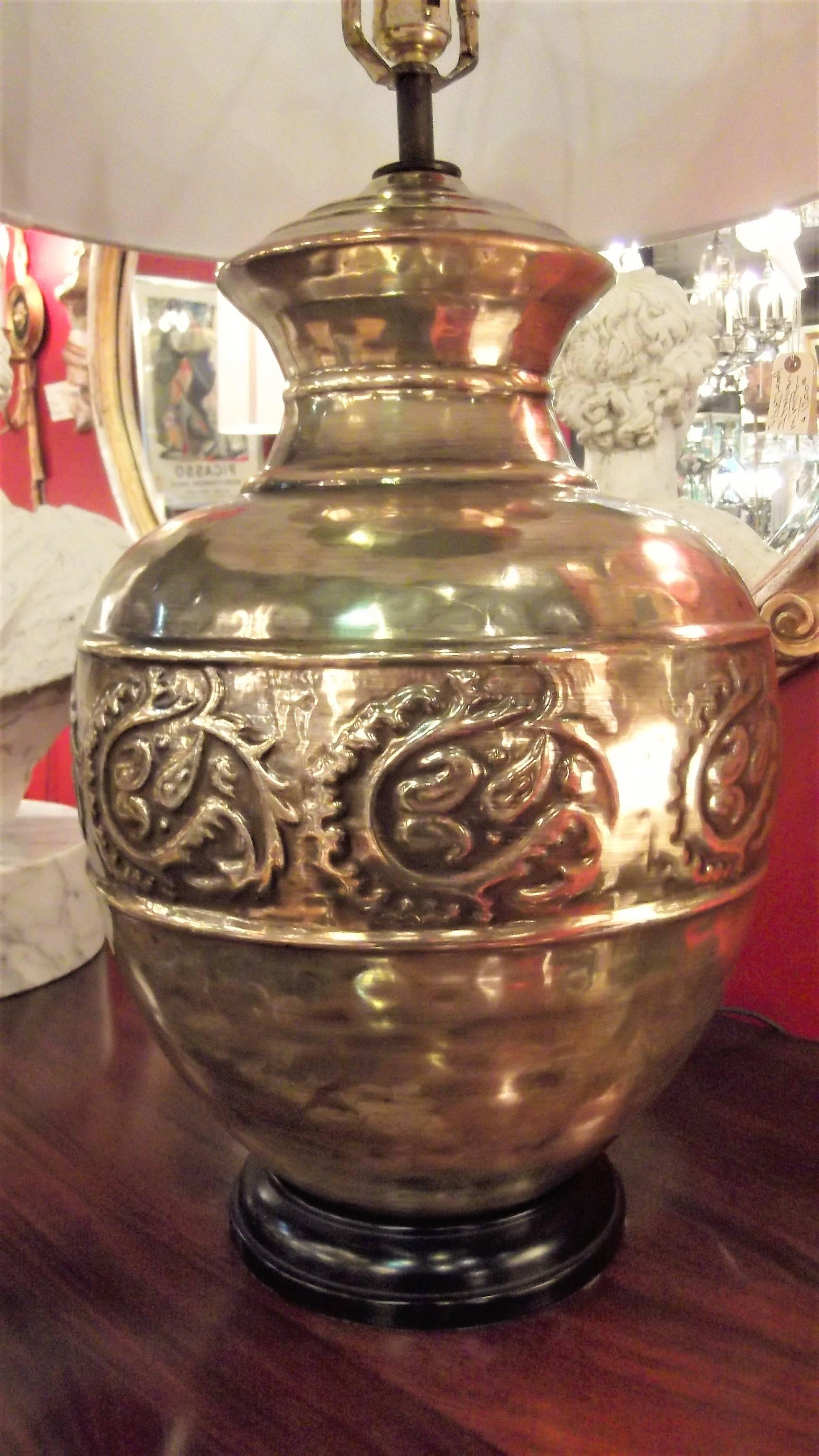 Hollywood Regency Pair of Metallic Glazed Pottery Urn Lamps