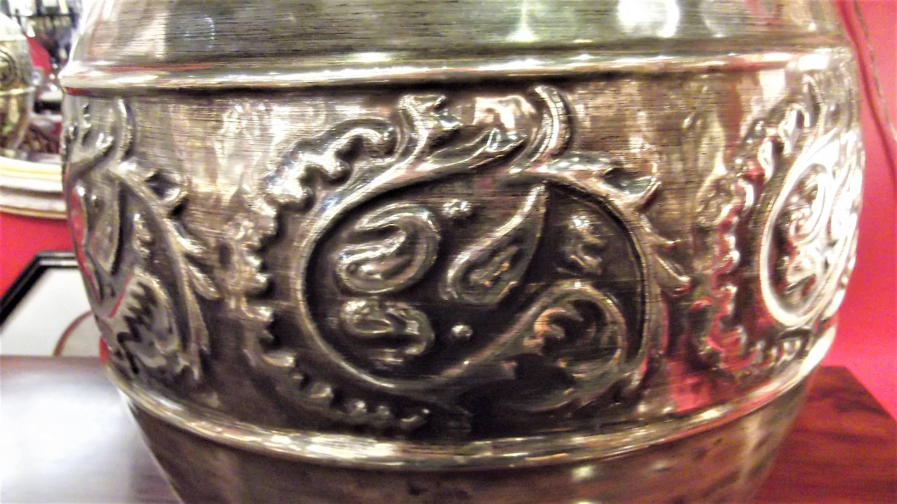 Italian Pair of Metallic Glazed Pottery Urn Lamps