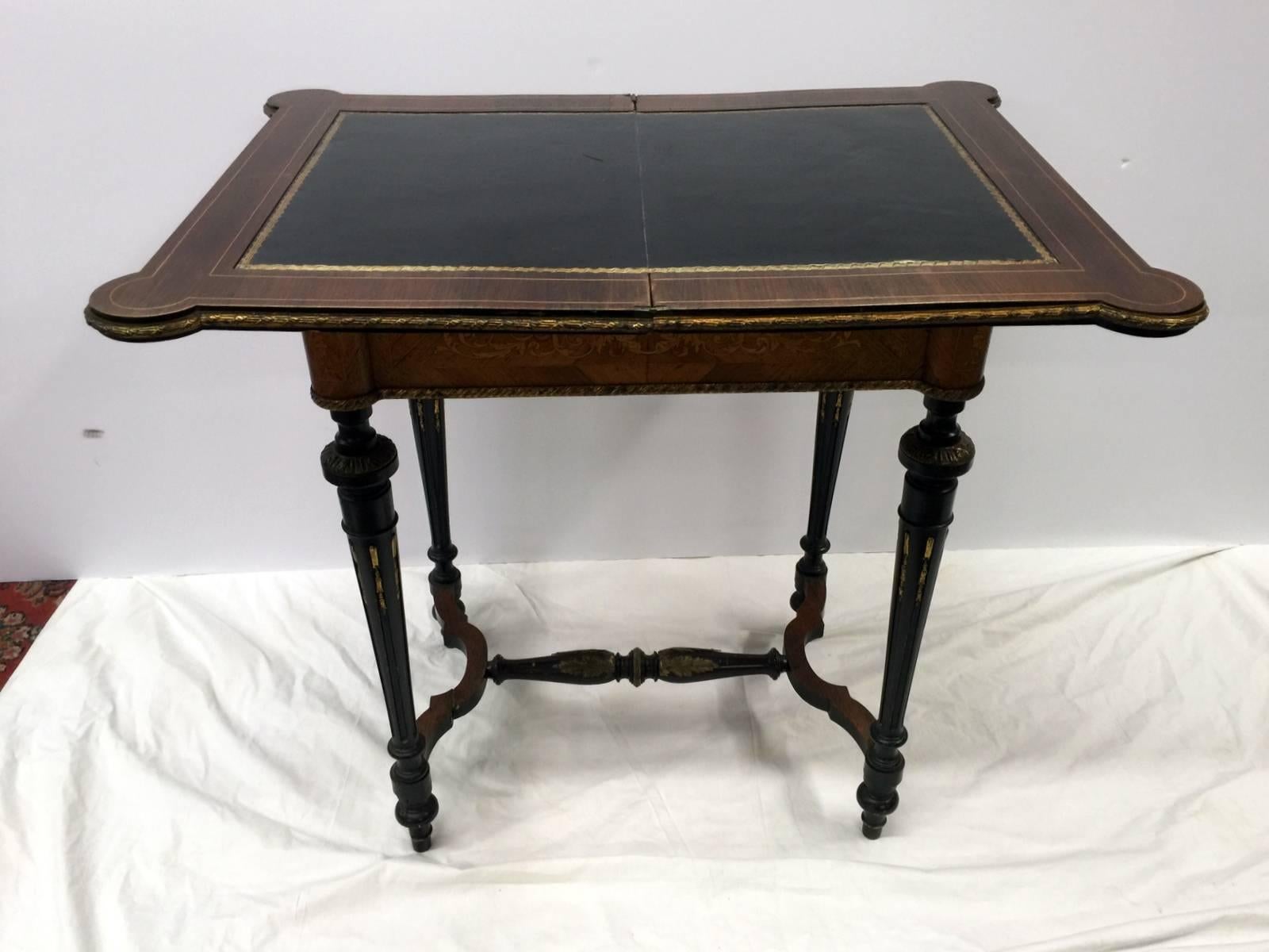 French Inlaid Console Card Table with Ormolu Mounts In Excellent Condition In Lambertville, NJ