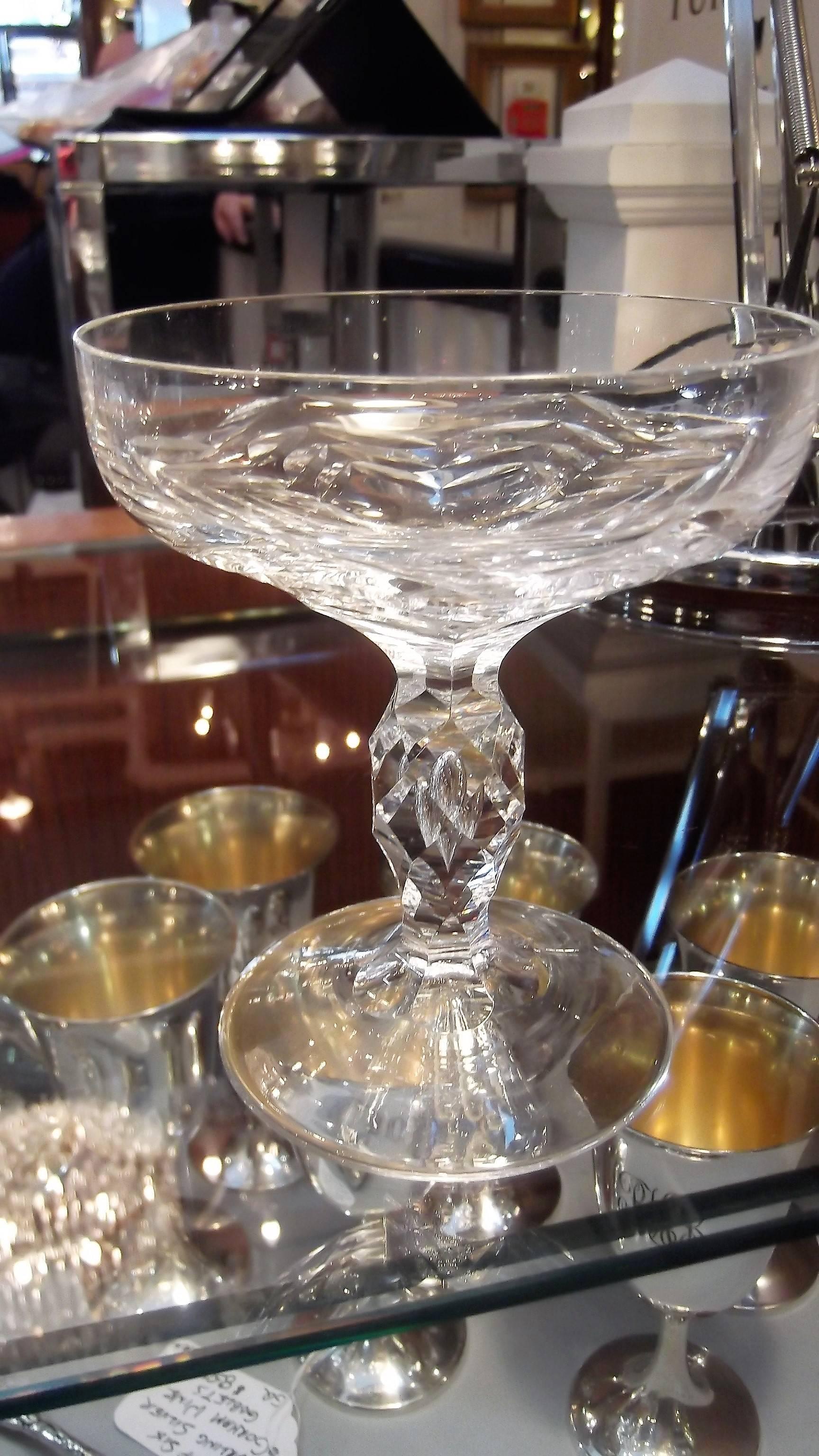 Set of Nine Hand Cut Glass Champagne Coupes 5