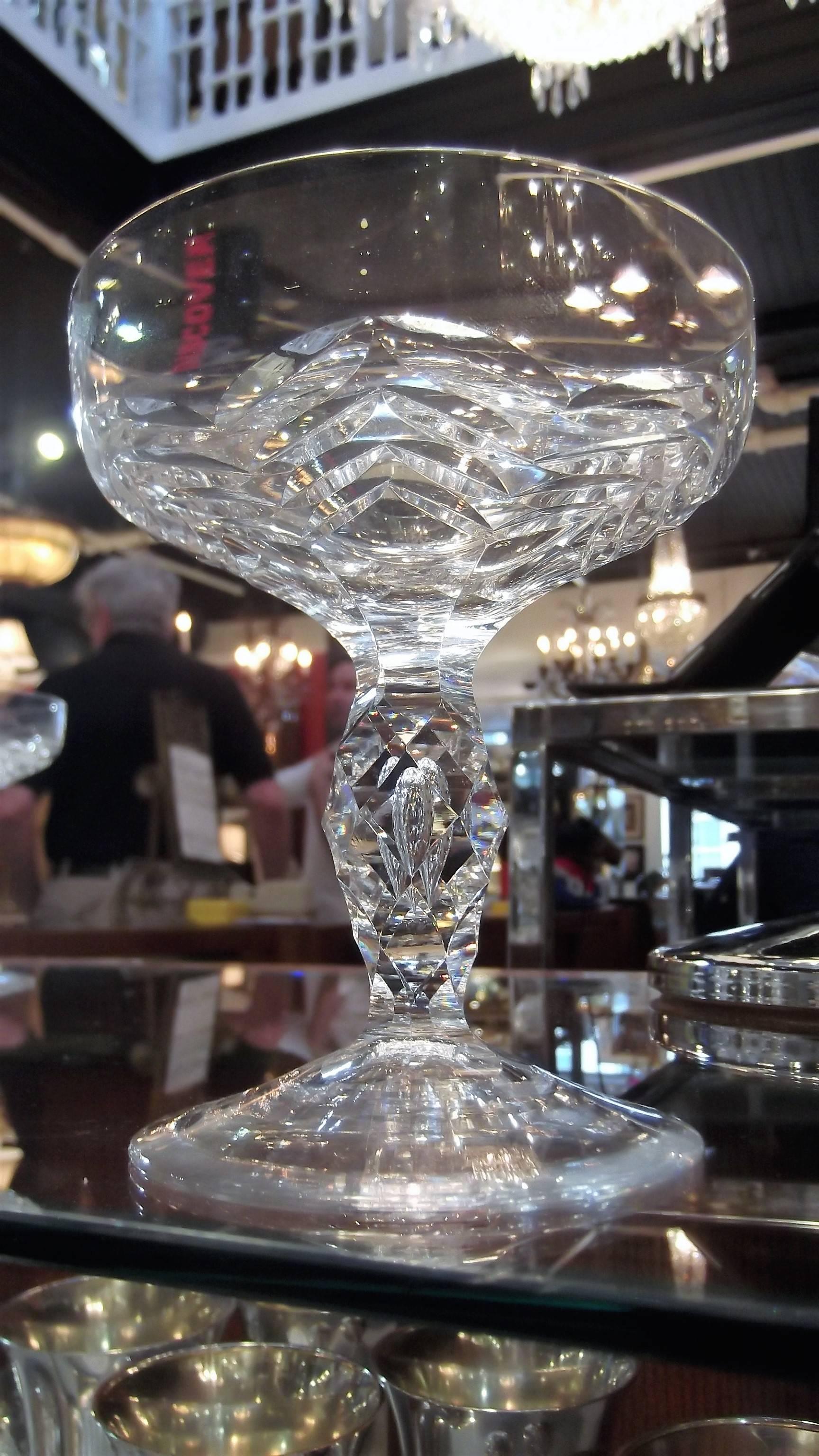 Set of Nine Hand Cut Glass Champagne Coupes 4