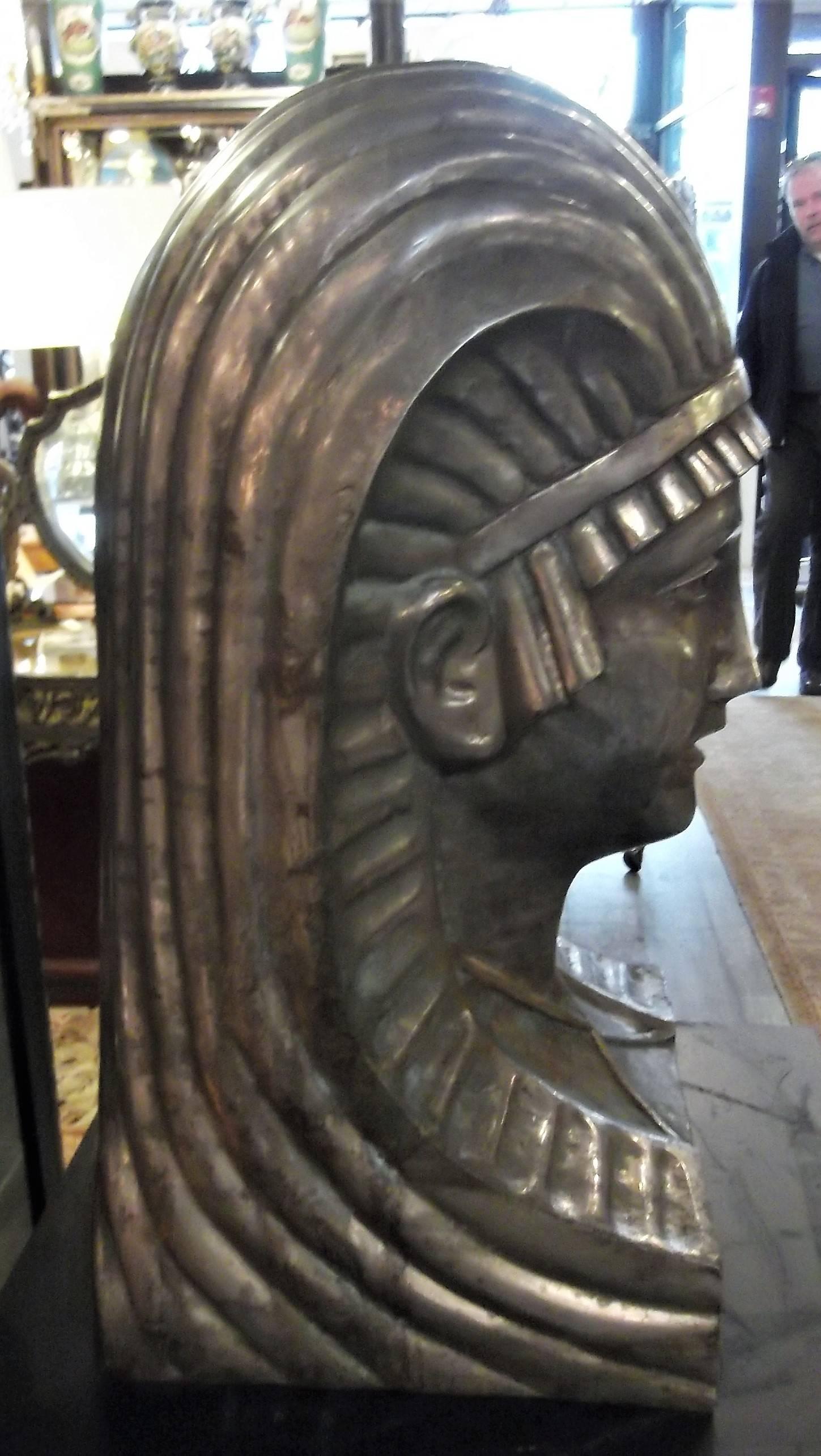 20th Century Large Silvered Bronze Egyptian Revival Bust