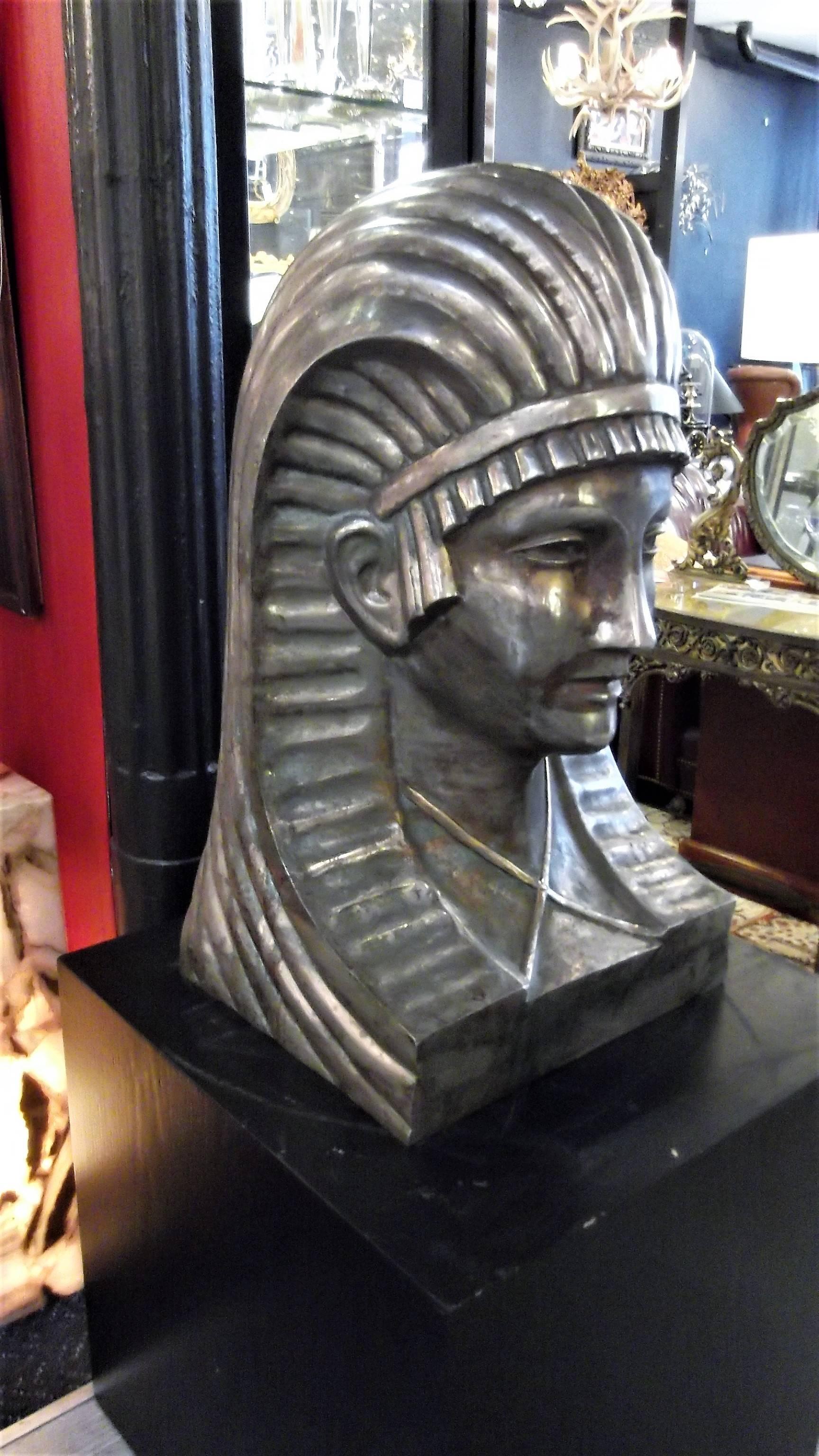 Unknown Large Silvered Bronze Egyptian Revival Bust