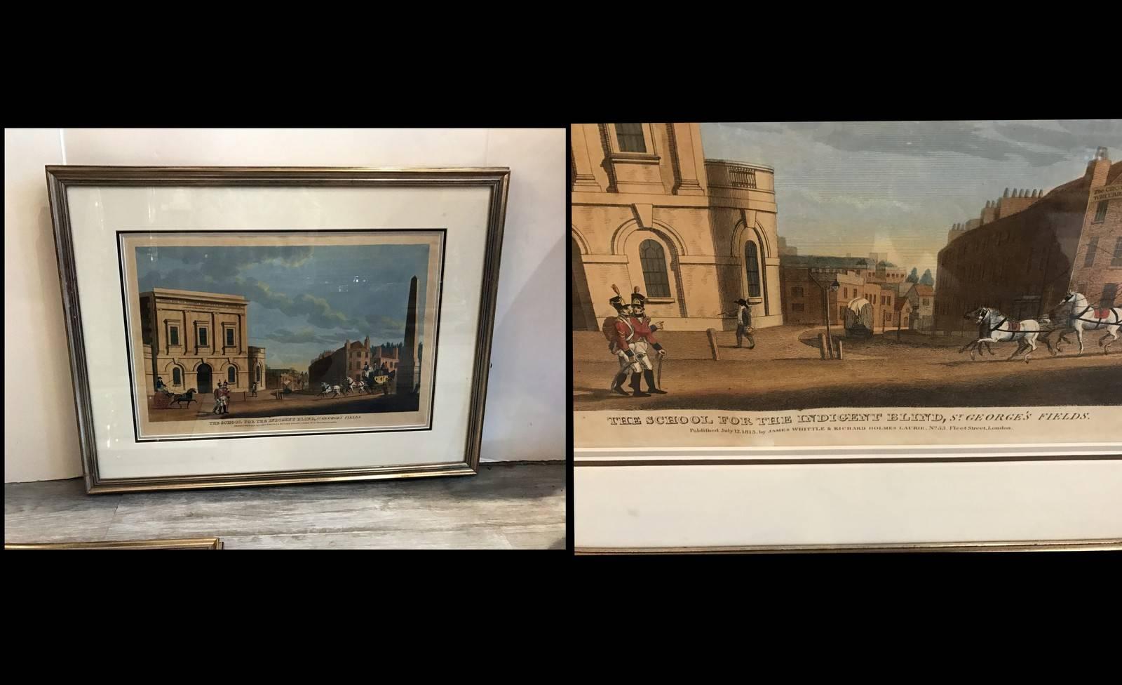 Regency Set of Four Framed English Hand Colored Copper Engravings
