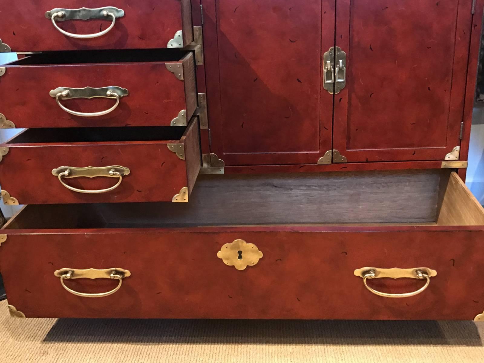 Hand-Painted Asian Style Campaign Chest with Cinnabar Finish