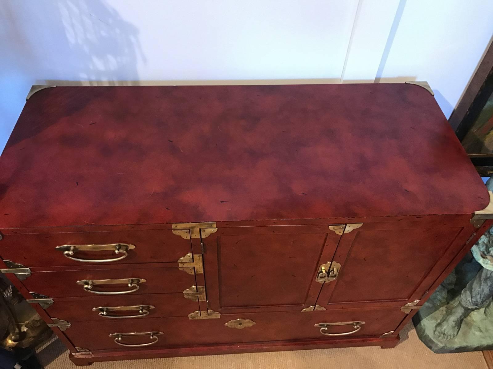 Asian Style Campaign Chest with Cinnabar Finish 1
