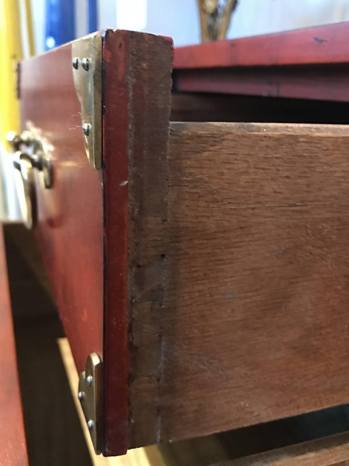 Wood Asian Style Campaign Chest with Cinnabar Finish