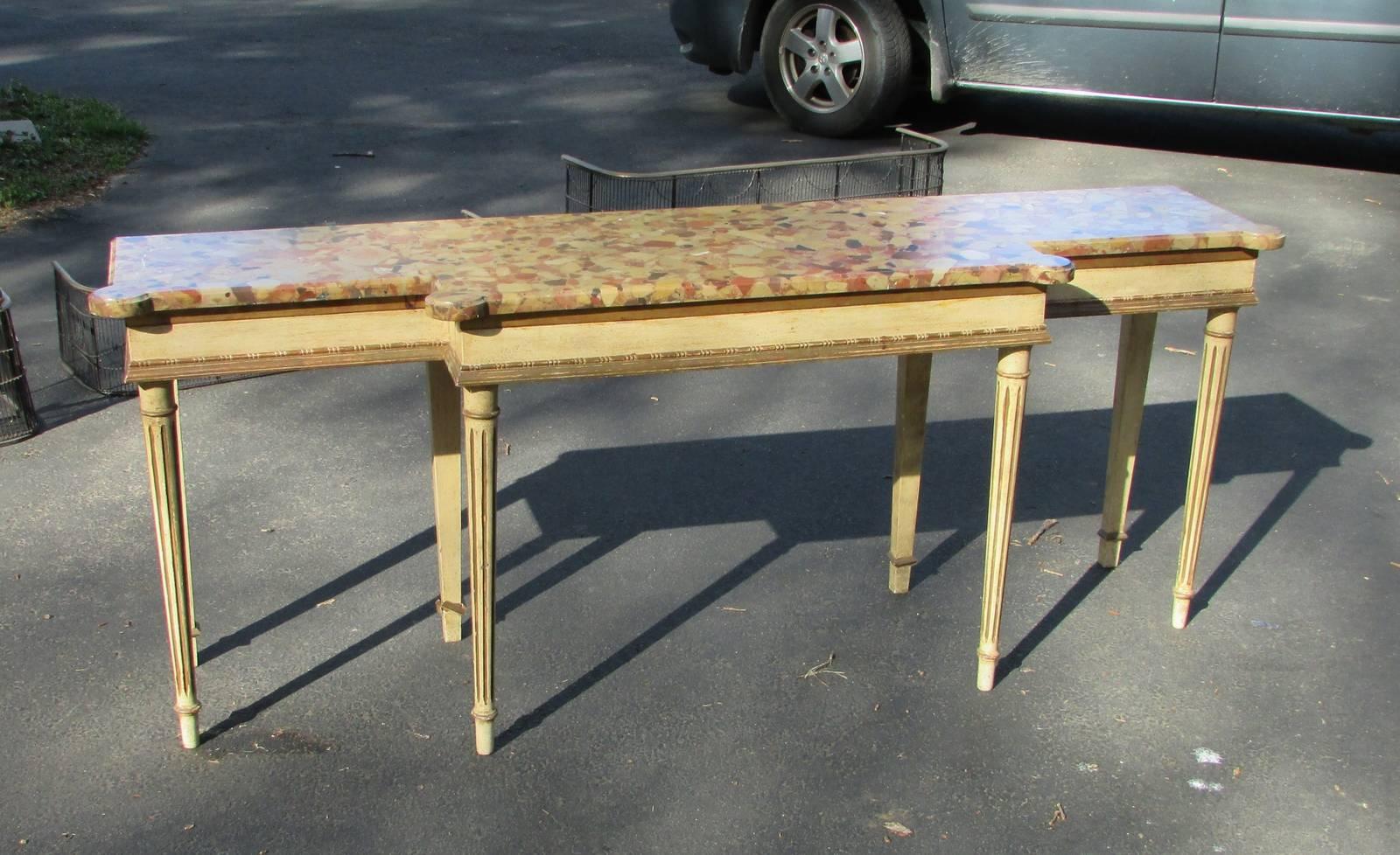 Painted Neoclassical French Style Marble-Top of Console Sofa Table