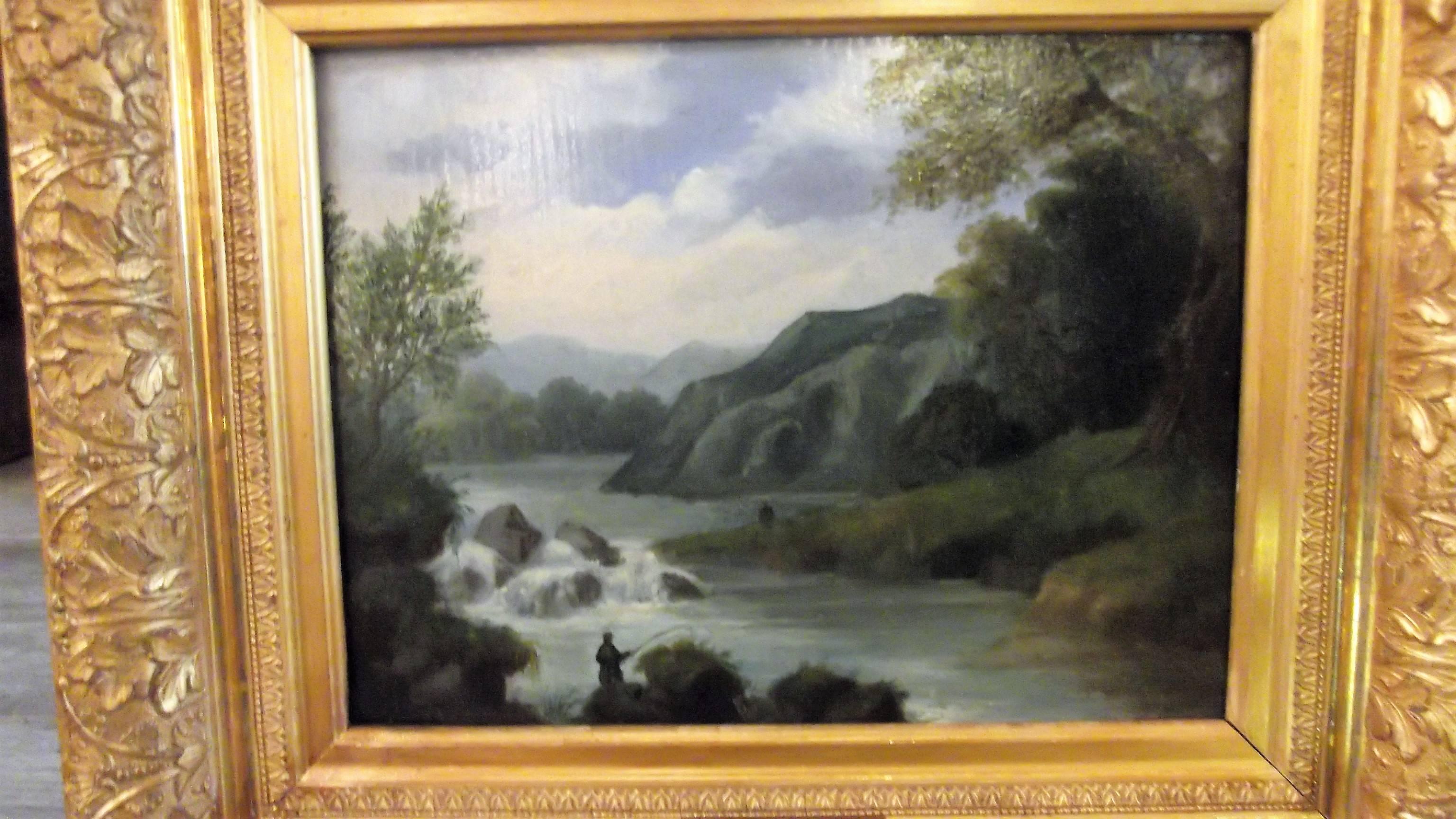 Early to mid-19th century English oil on board by artist James Stark (1794-1859) Early frame, 