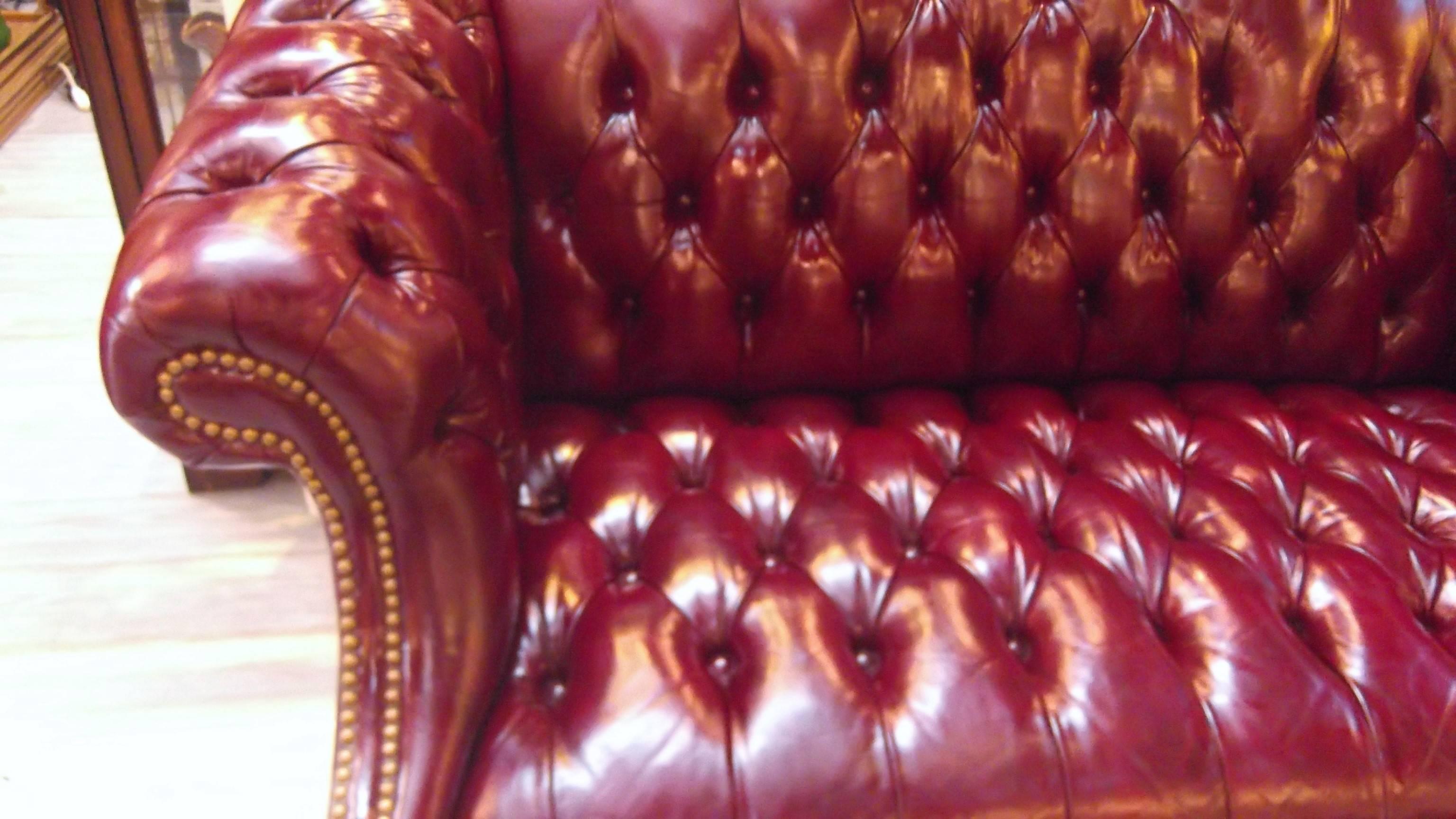 American Cordovan Leather Camel Back Settee