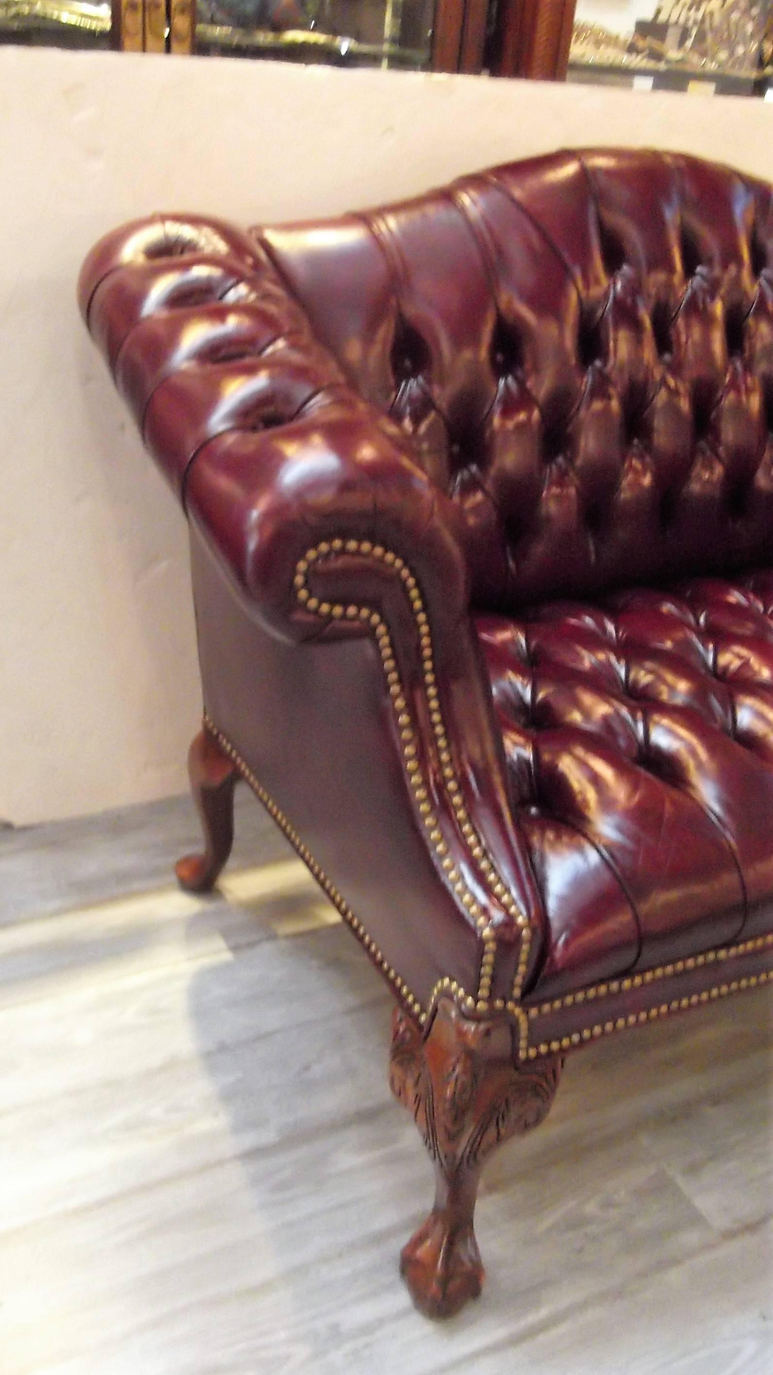 Chippendale Cordovan Leather Camel Back Settee