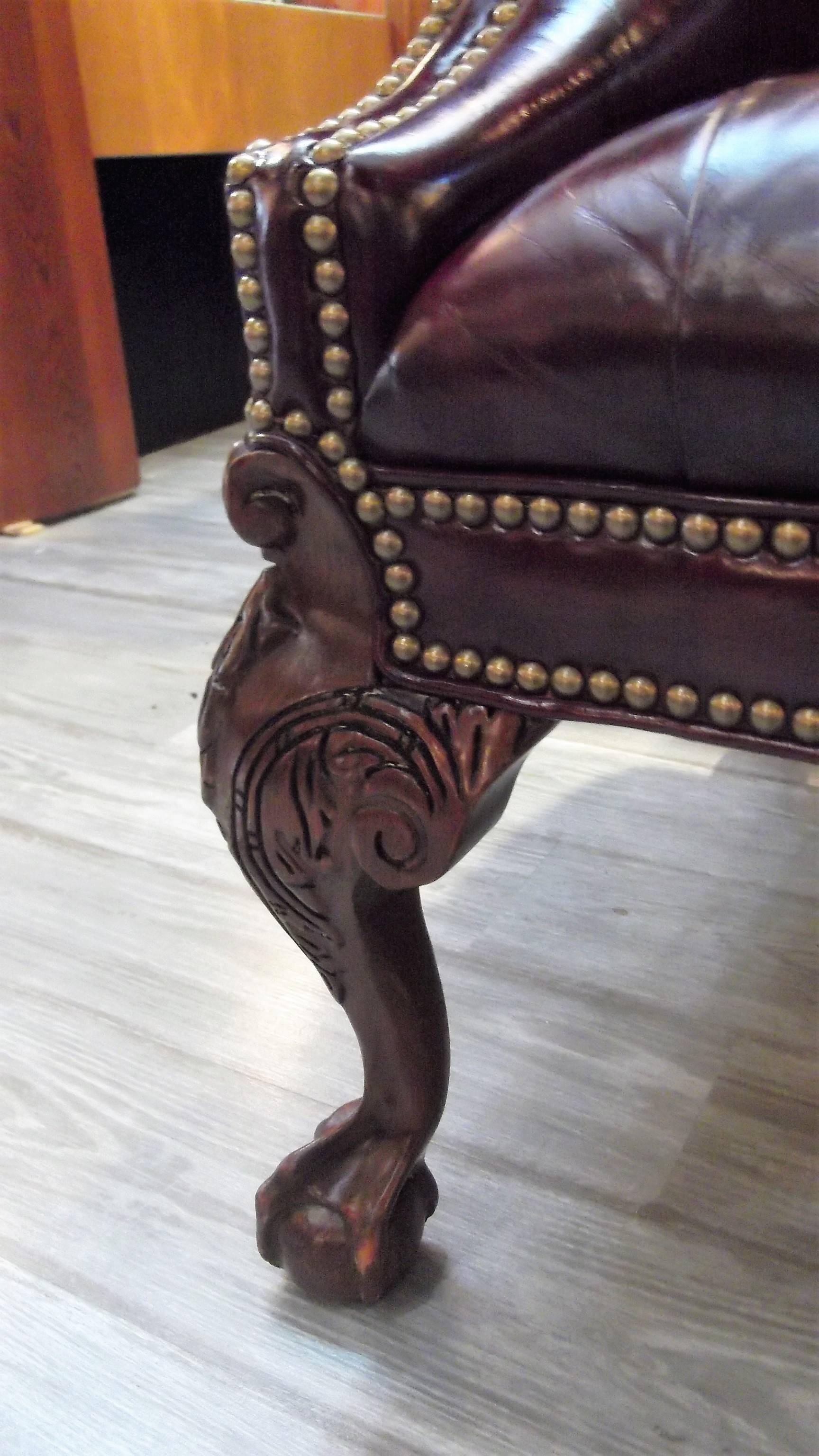 Cordovan Leather Camel Back Settee In Excellent Condition In Lambertville, NJ