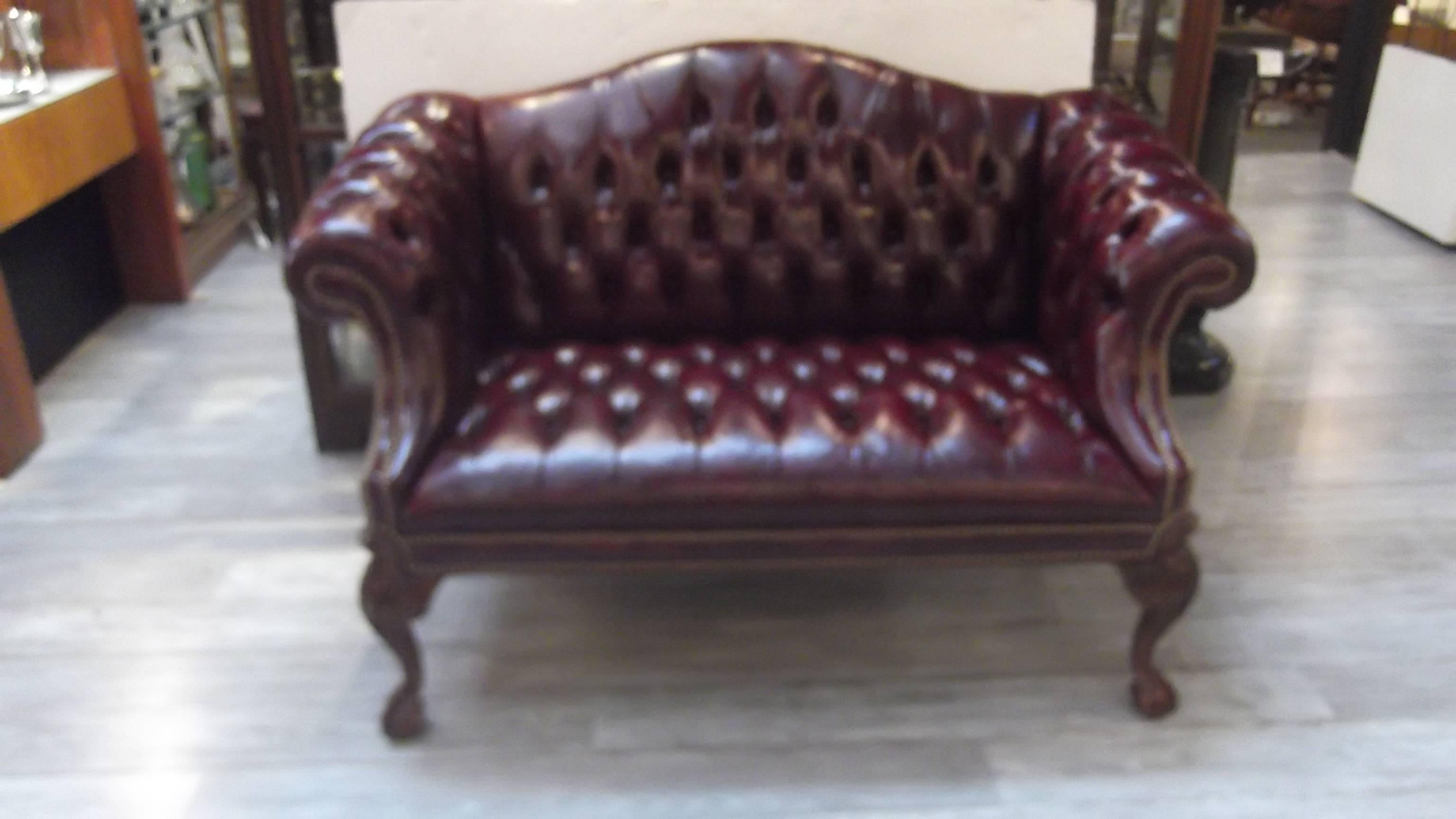 20th Century Cordovan Leather Camel Back Settee