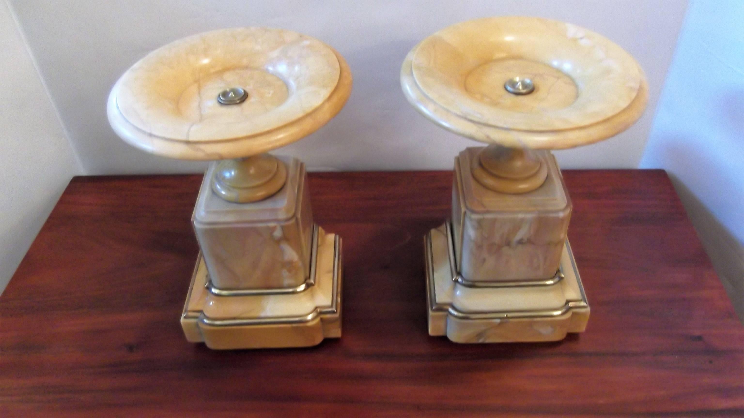 19th Century Pair of Antique French Sienna Marble Garniture Tazza Compotes