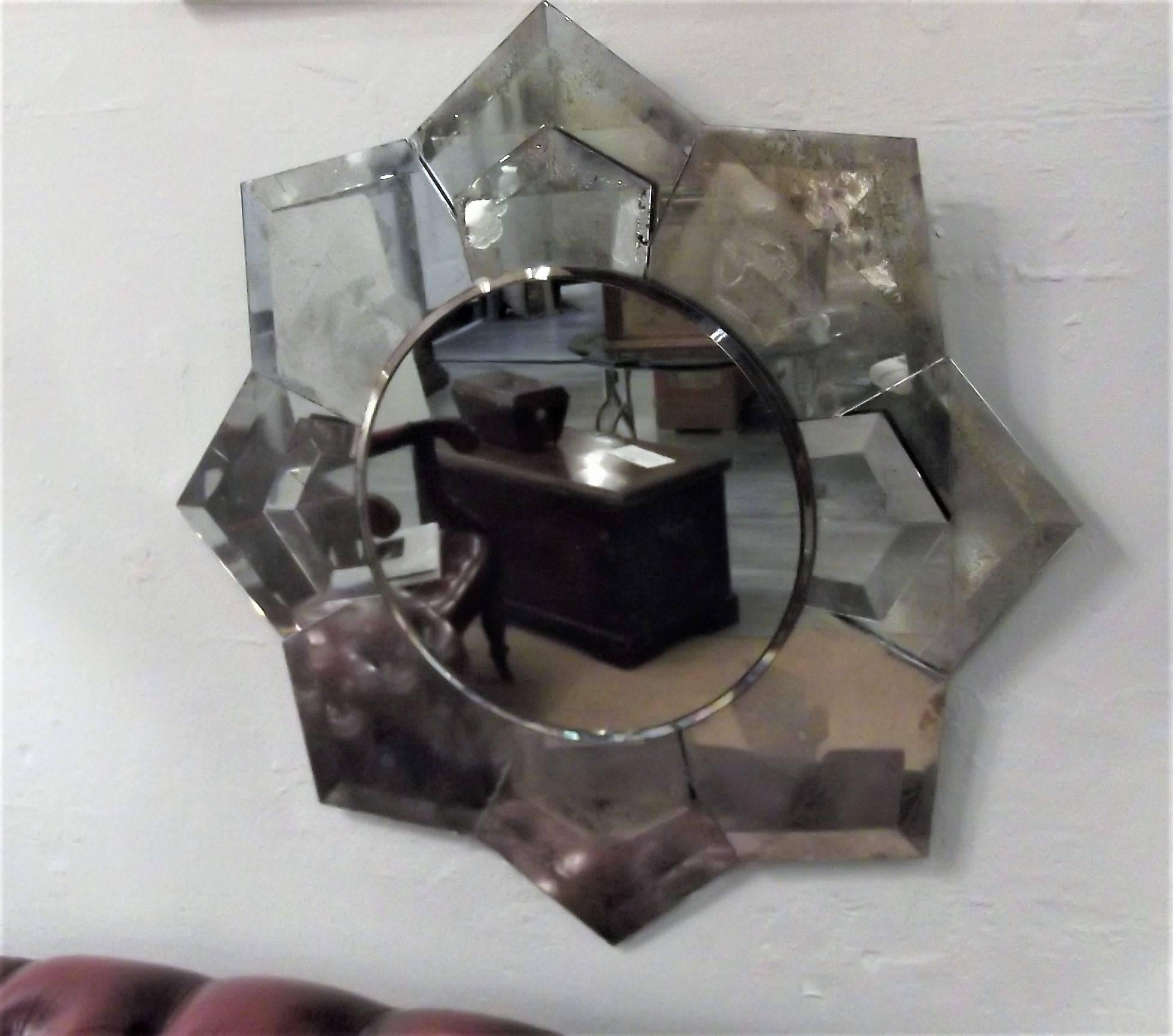 Starburst Mirror with Aged Mirror Frame In Excellent Condition In Lambertville, NJ