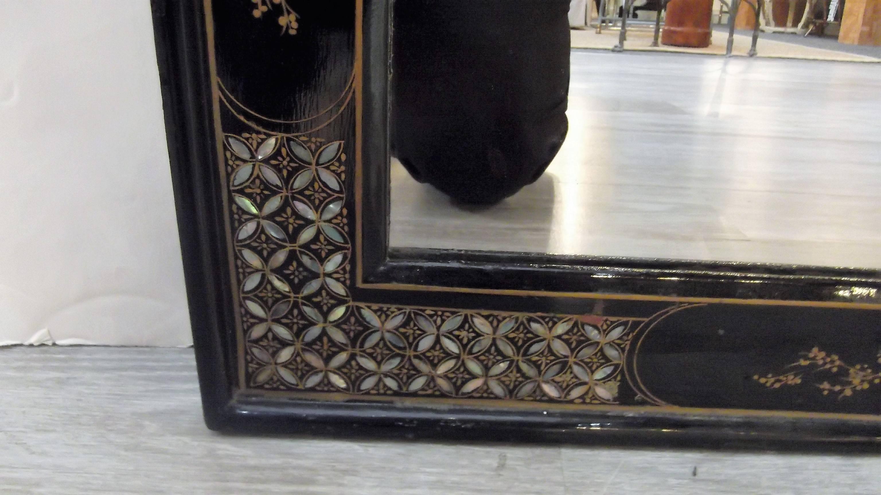 Mother-of-Pearl Chinoiserie Lacquered and Inlaid Stone Mirror