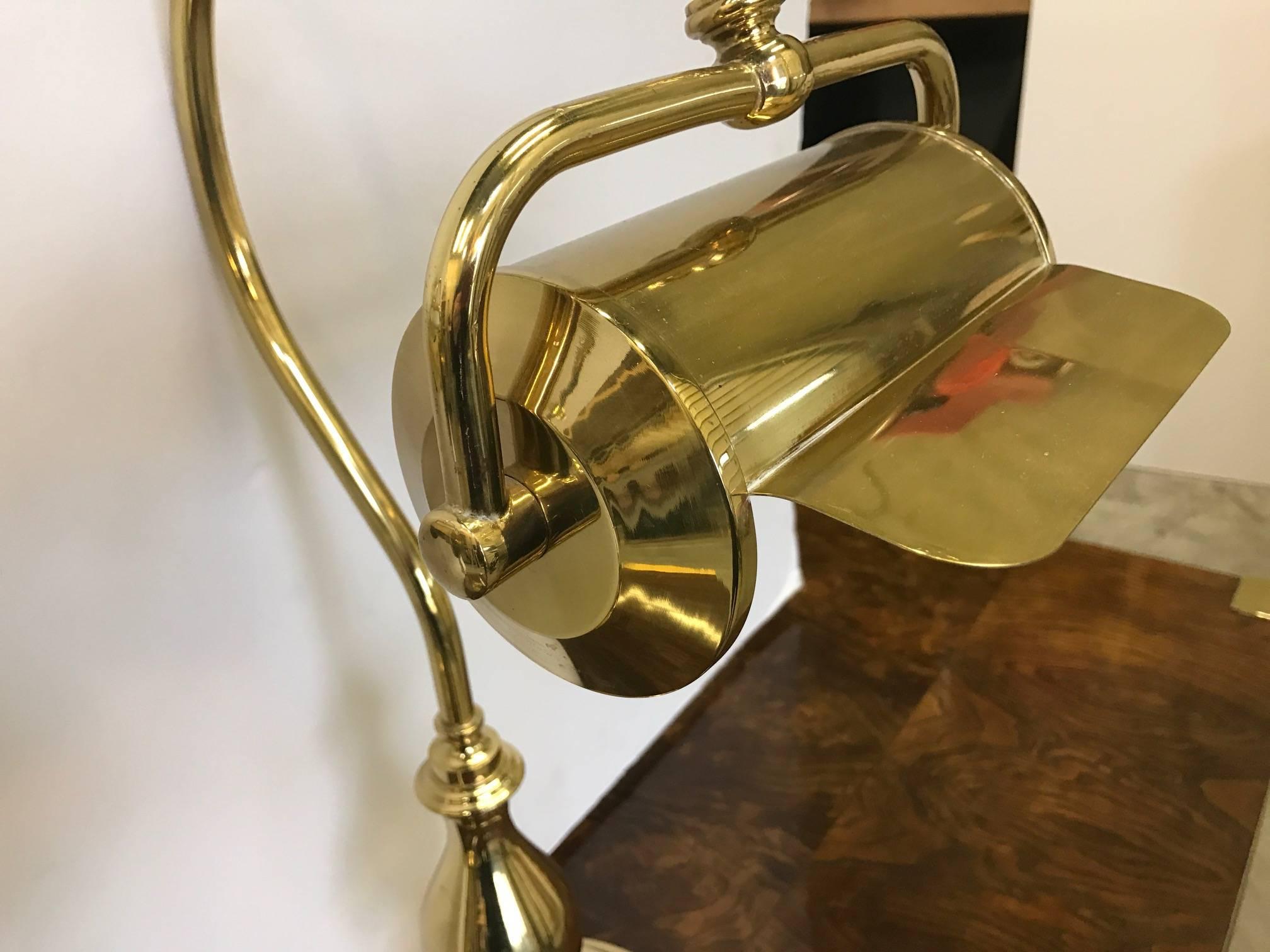 American Pair of Brass Goose Neck Library Lamps