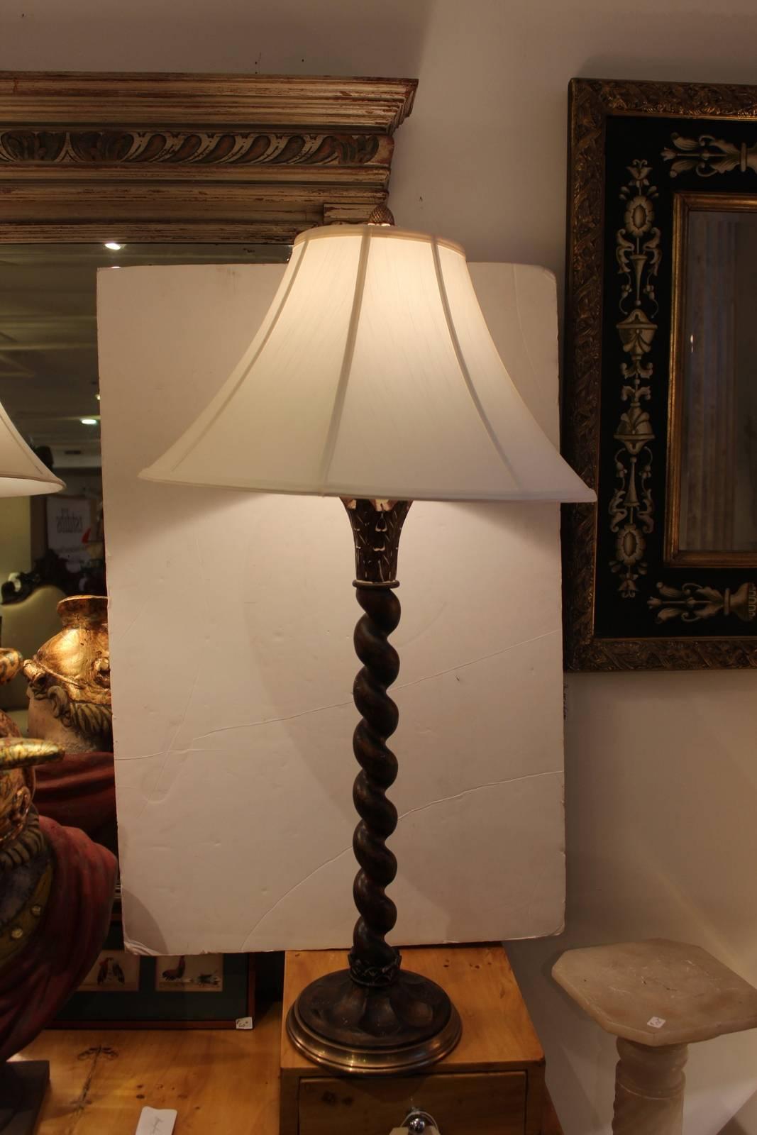 20th Century Pair of Twisted Wood and Brass Chapman Table Lamps