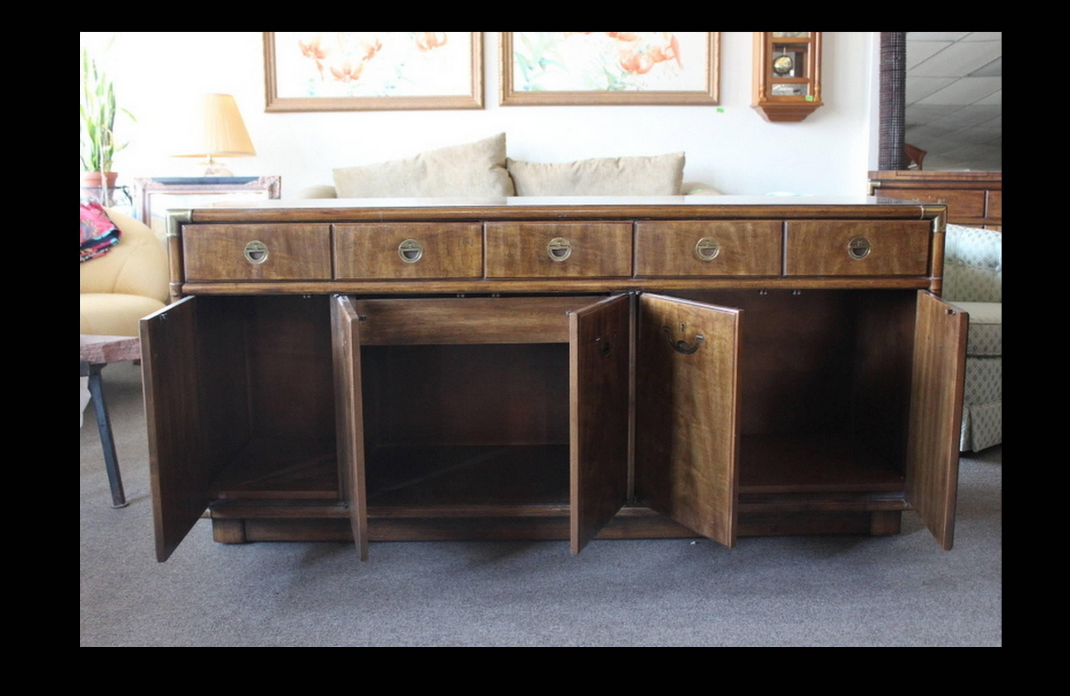 Drexel Heritage Campaign buffet or sideboard on rollers.American Made, 1970"s