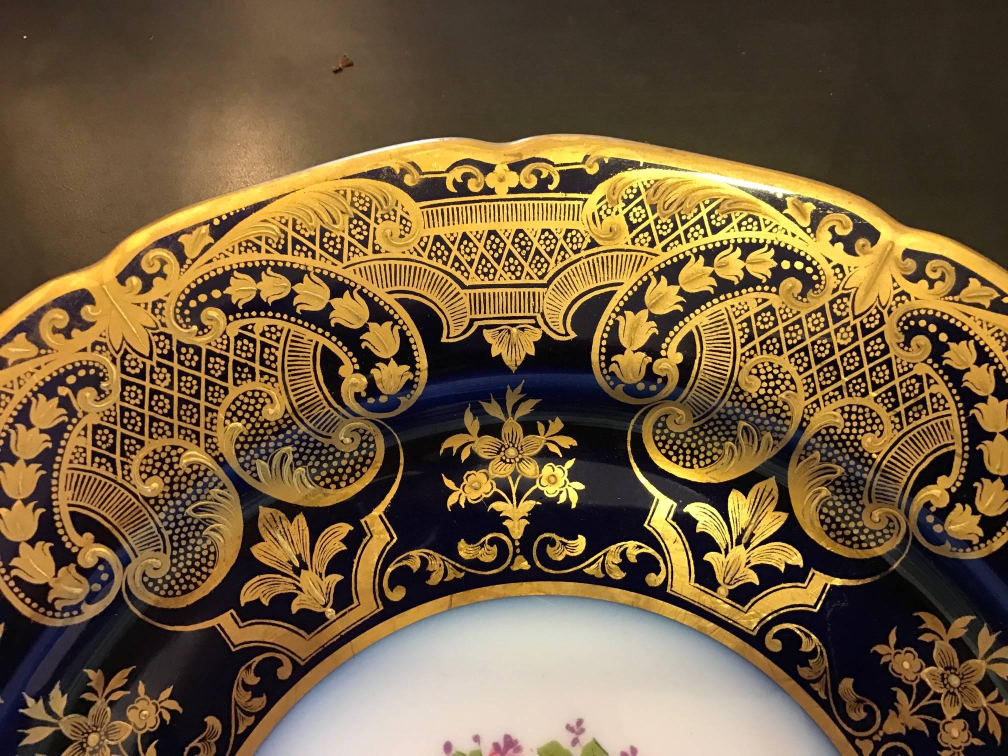 Opulent French Heavy Gilt and Cobalt Plates Set of 12 In Excellent Condition In Lambertville, NJ