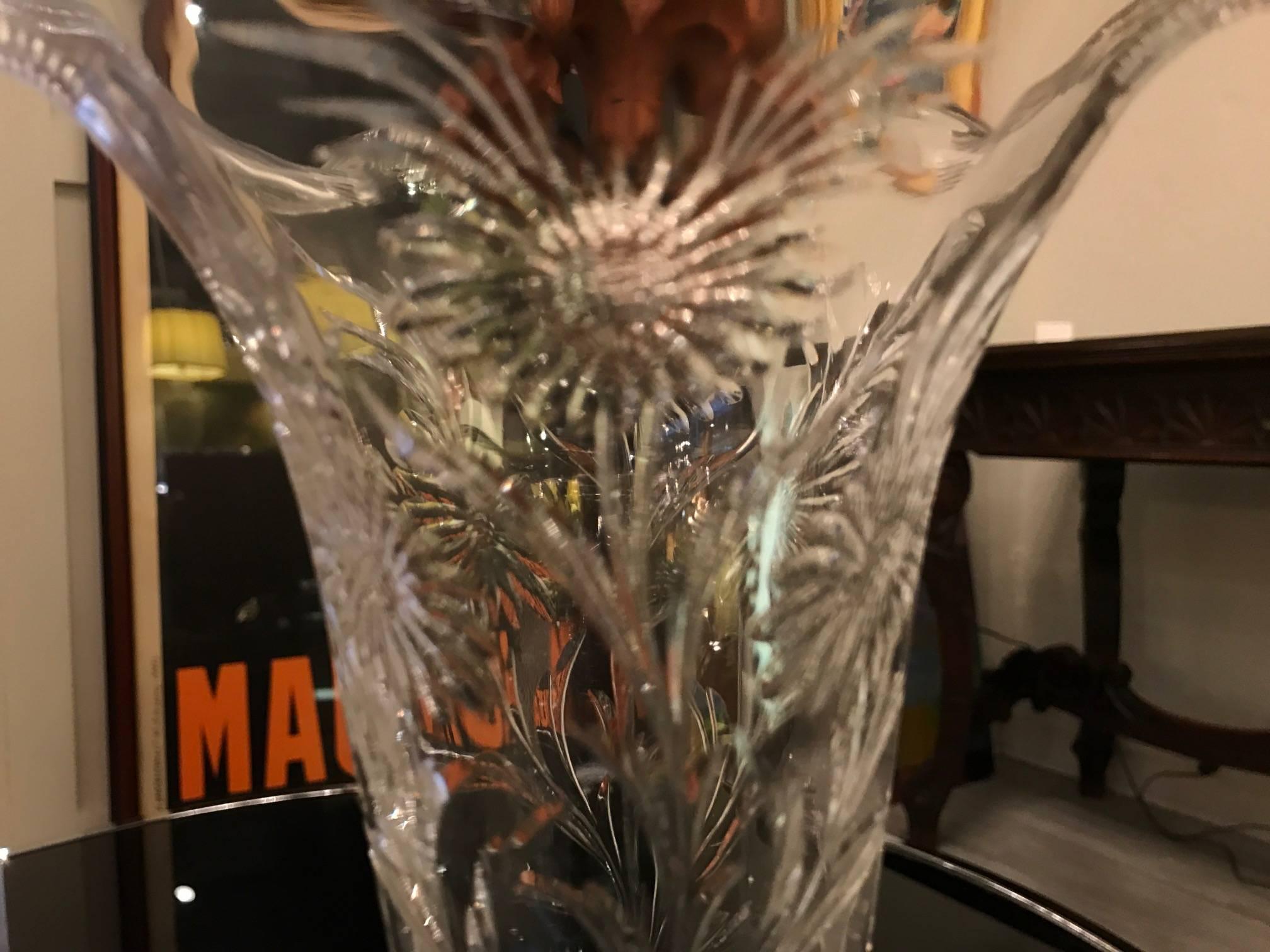 American Intaglio Cut Glass Trumpet Vase by Sinclaire