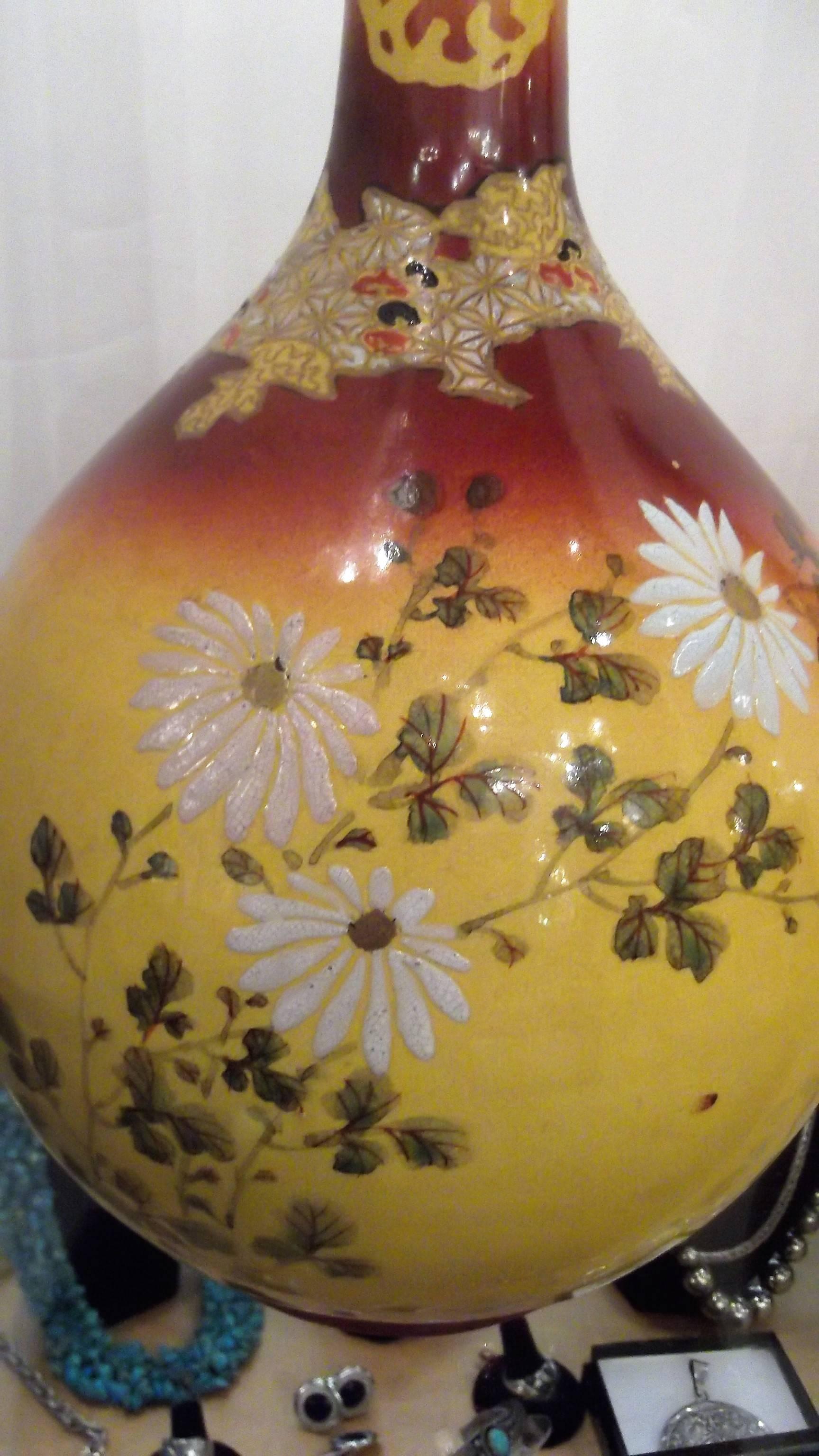 Meiji Pair of Satsuma Decorated Awaji Vases