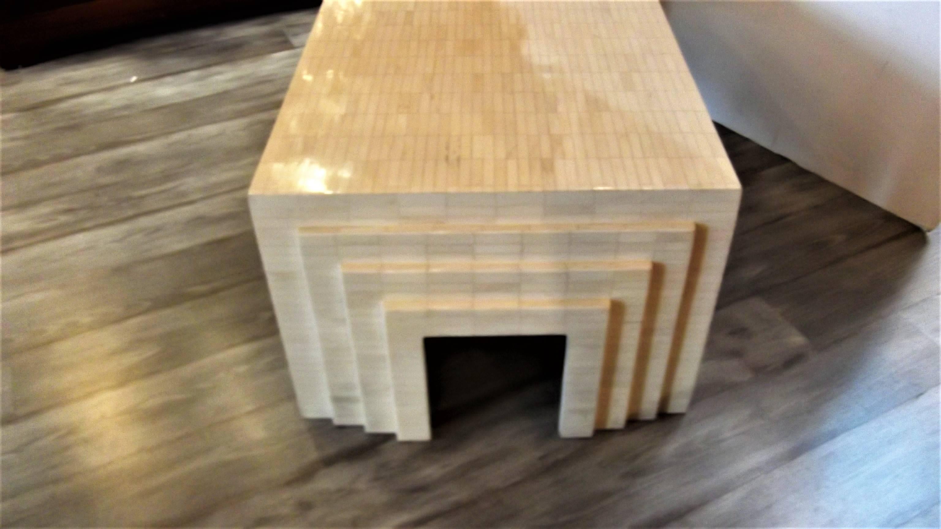 Karl Springer Style Coffee Table with Bone Inaly 1
