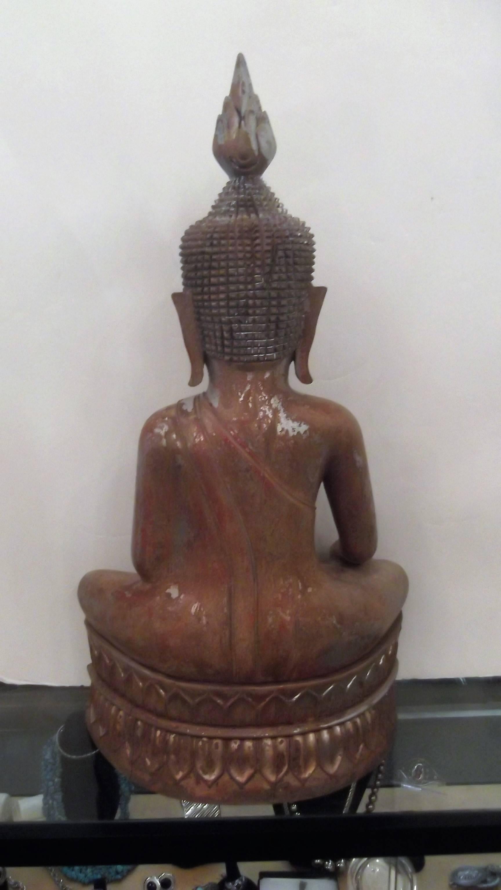 Hand-Carved Wood Thai Buddha In Excellent Condition In Lambertville, NJ