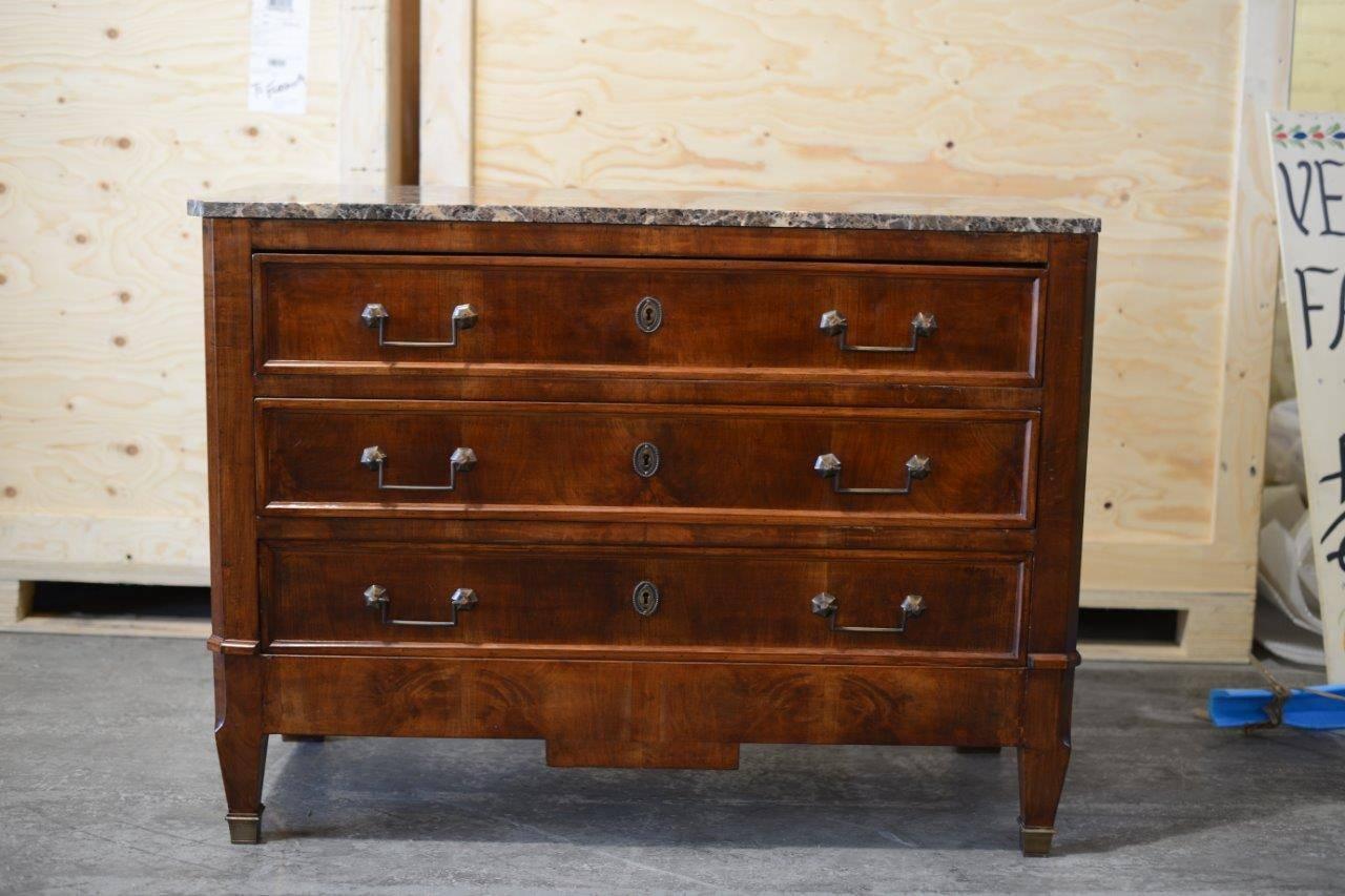 20th Century French Walnut Louis XVI Style Commode with Marble Top