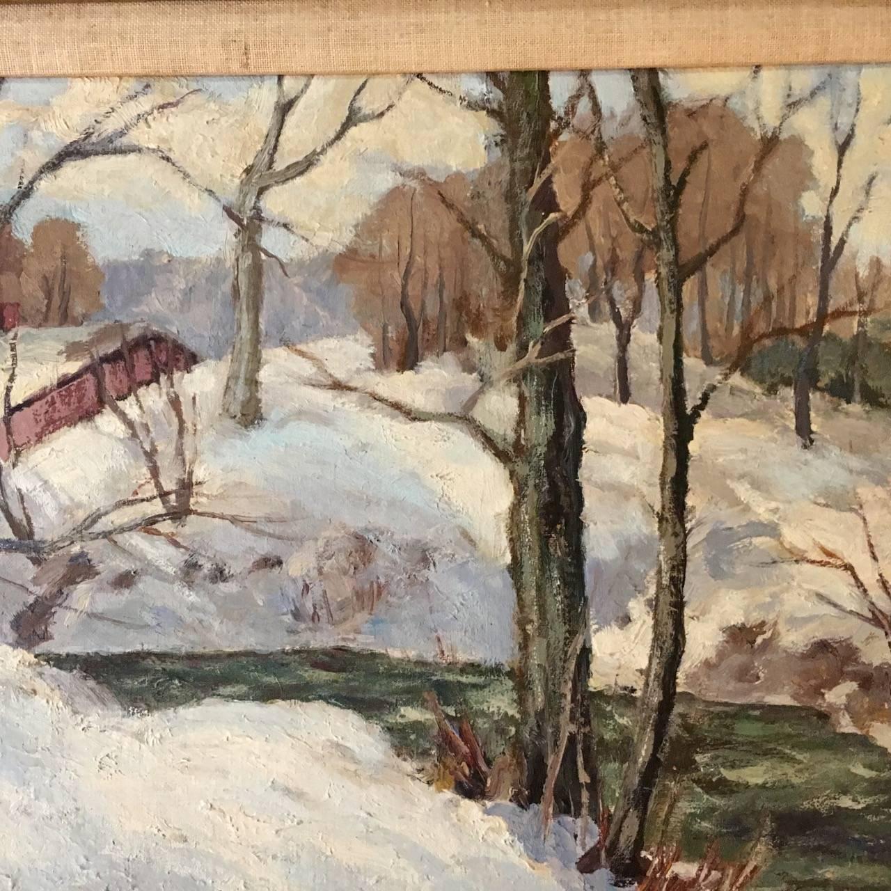 Giltwood Henry F. Bultitude, Framed Oil Painting on Board, Vermont Scene, circa 1935