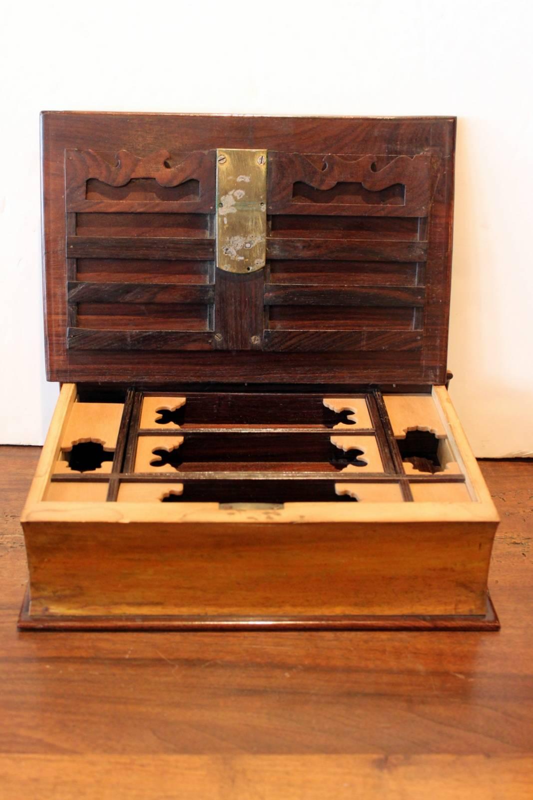 Antique Captain Hardcastle locking note book box, 19th century. The walnut book box with working key, Signed Captain Harcastle on the side. the interior is fitted with compartments of organization.