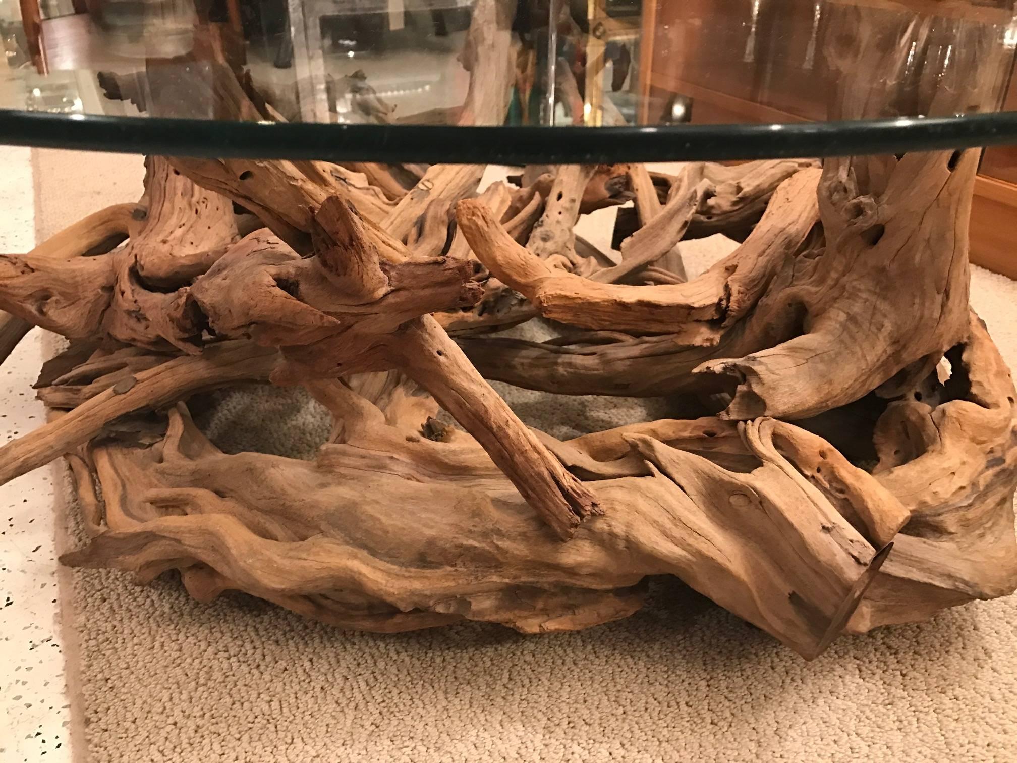 ishan round driftwood ridged coffee table