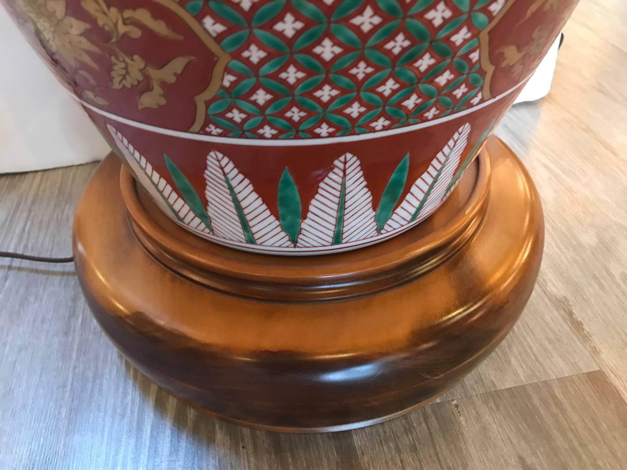 20th Century Large Kutani Porcelain Vase Lamp