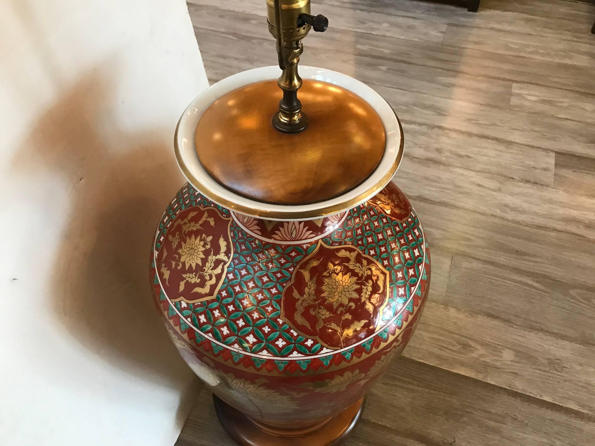 Japanese Large Kutani Porcelain Vase Lamp