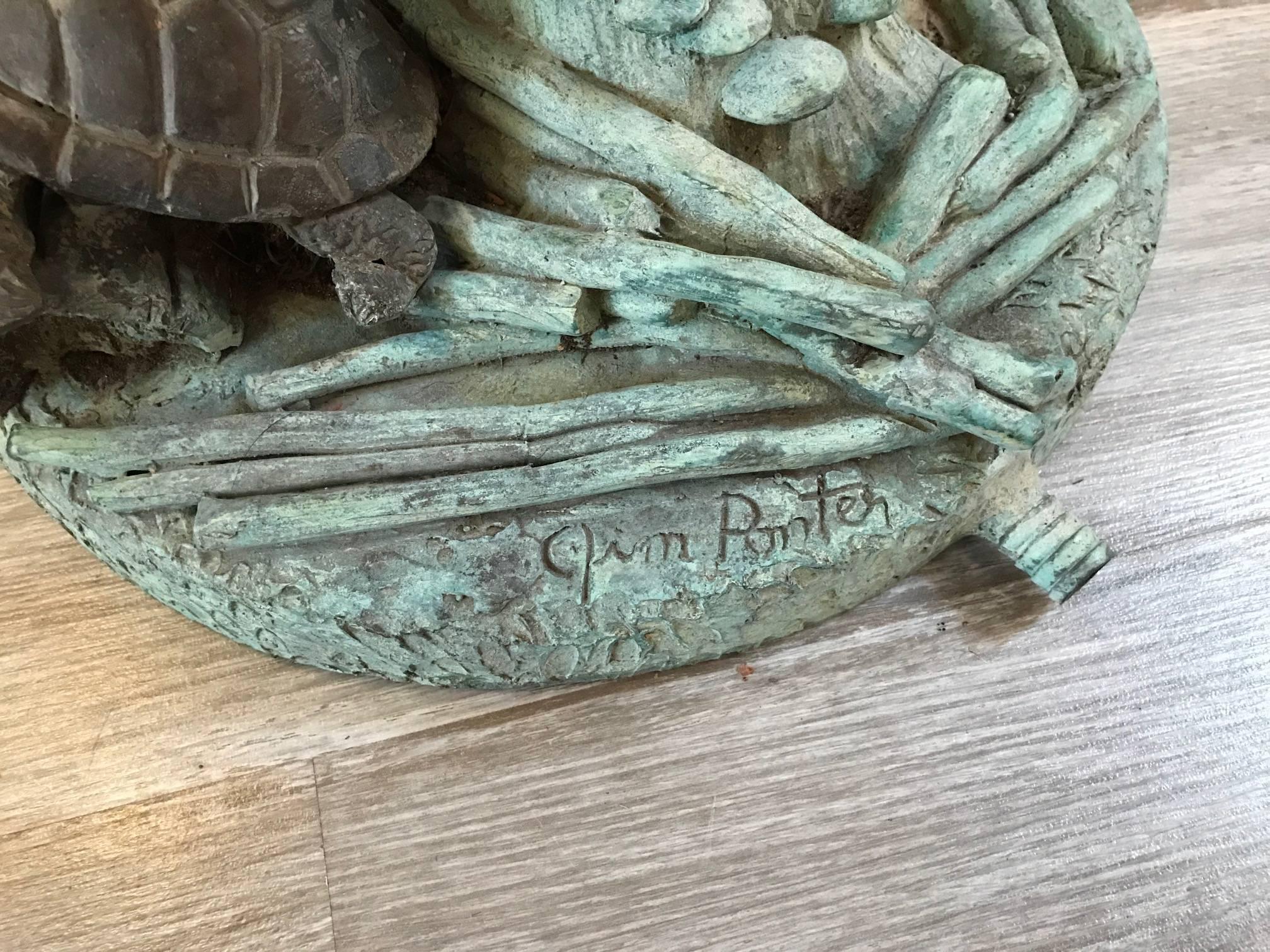 Patinated Bronze Sculpture and Fountain of a Heron, Artist Signed 1