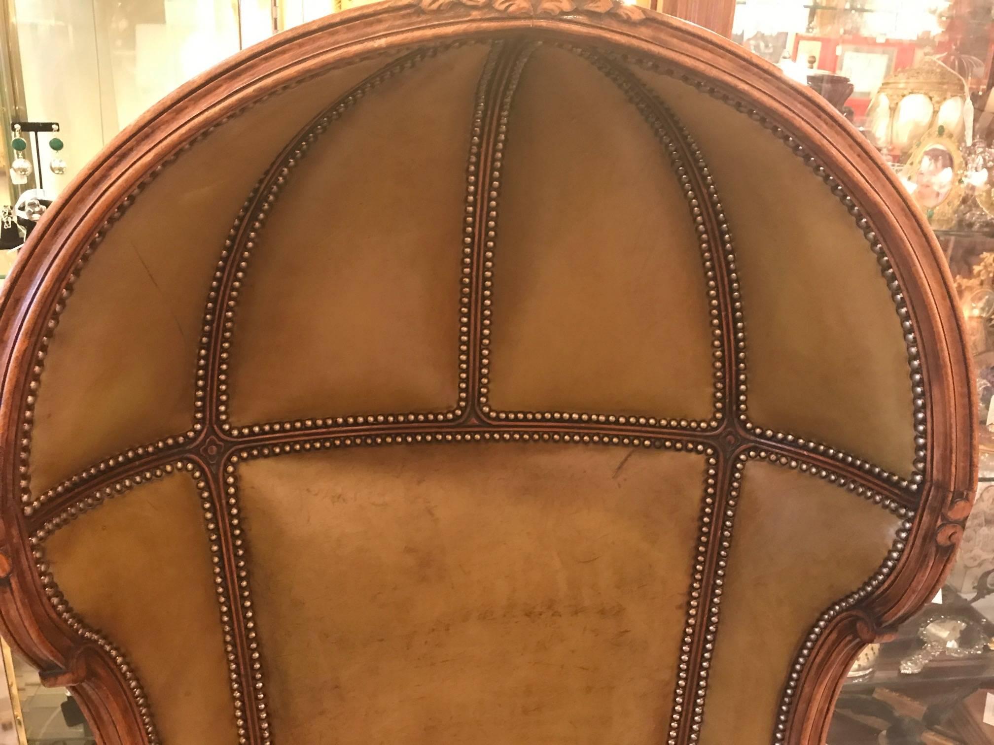 French Louis XV Style Leather Porter Chair